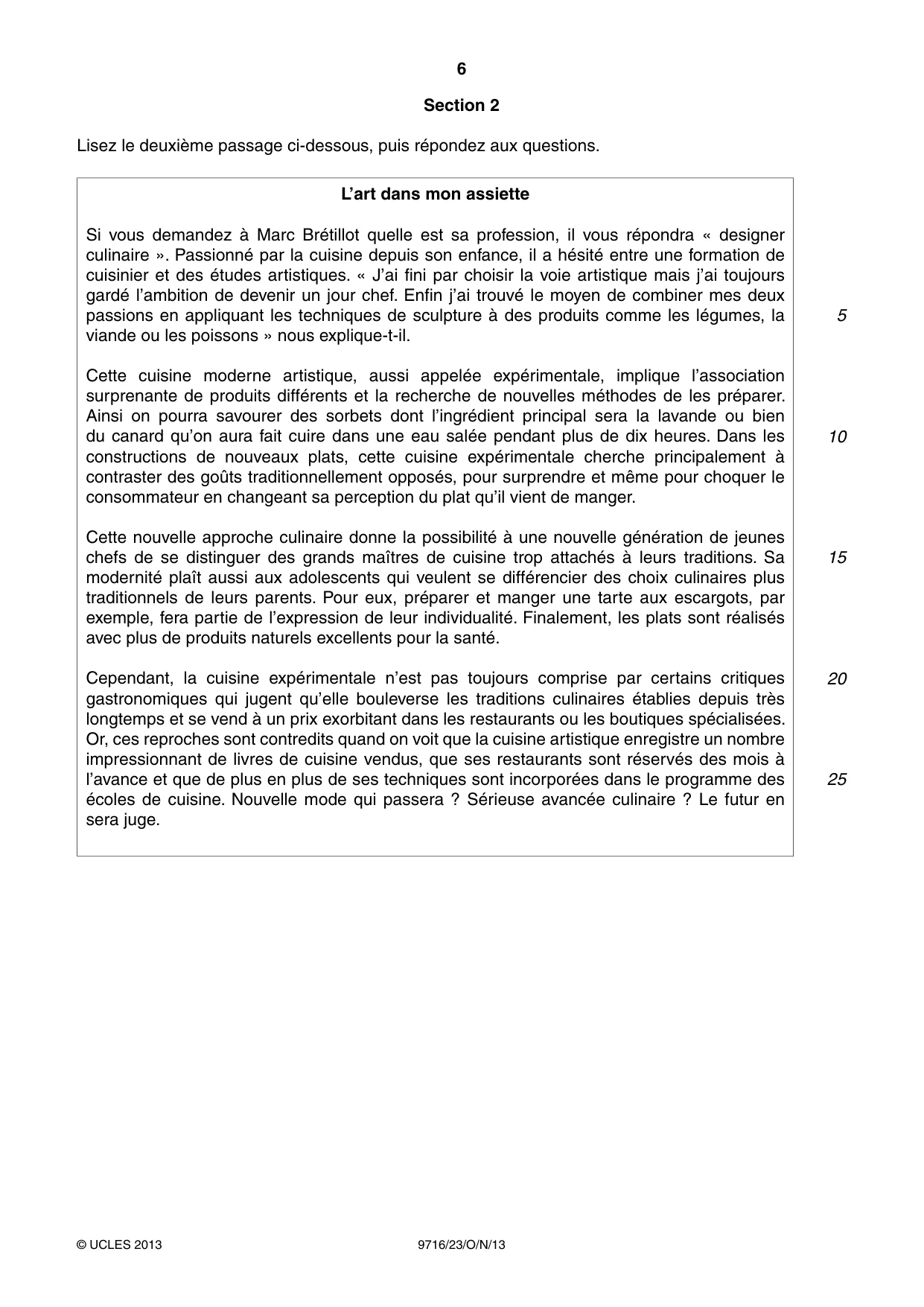 Cambridge A Level French (A Level only) 9716 2013 Oct/Nov Paper 2 · Variant 3 question paper, page 6 of 8