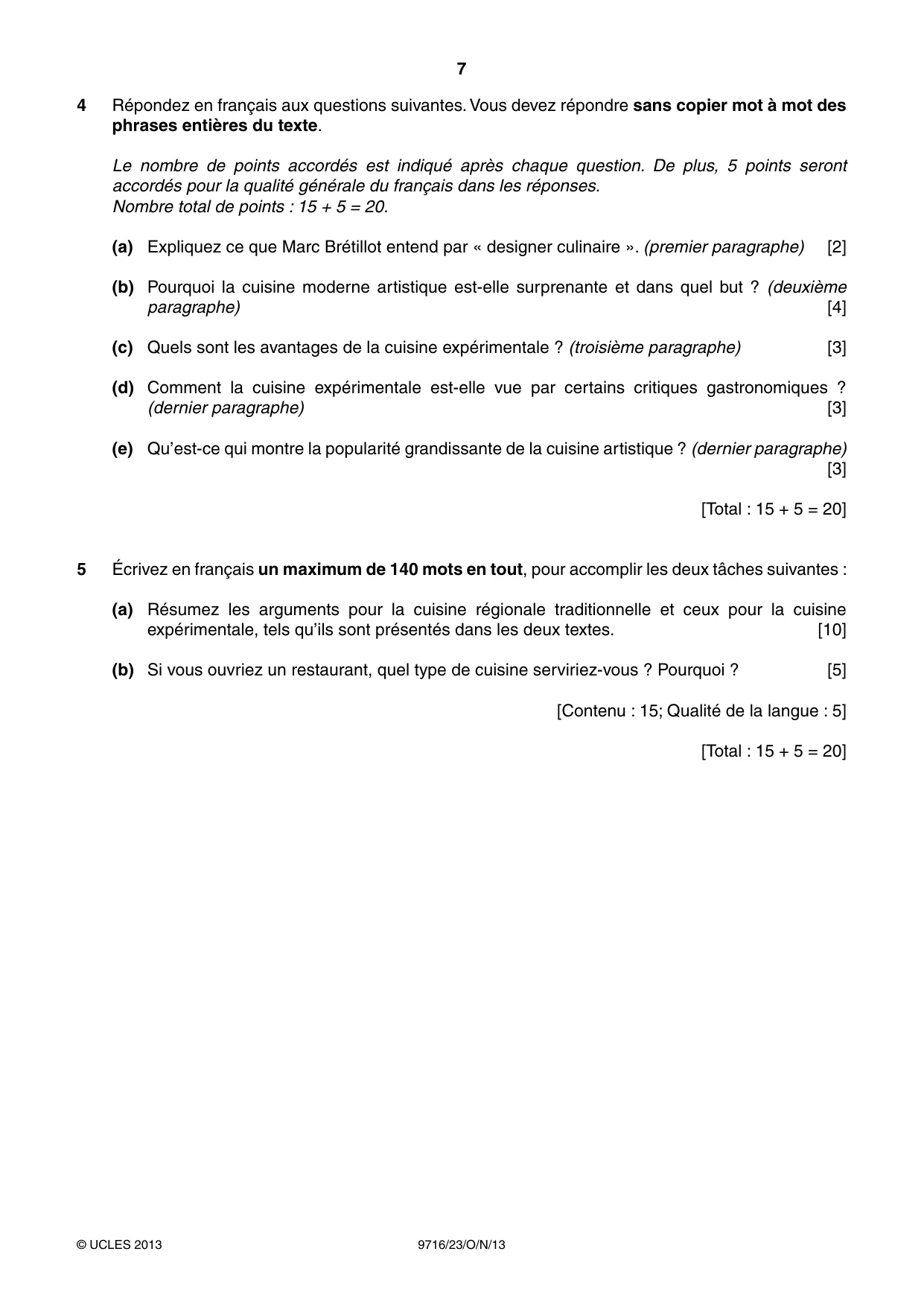 Cambridge A Level French (A Level only) 9716 2013 Oct/Nov Paper 2 · Variant 3 question paper, page 7 of 8