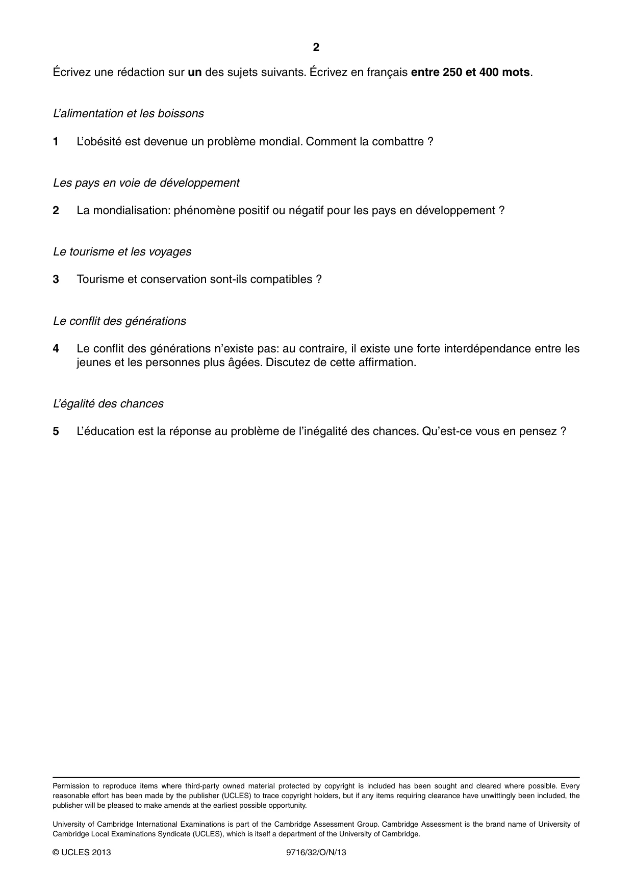 Cambridge A Level French (A Level only) 9716 2013 Oct/Nov Paper 3 · Variant 2 question paper, page 2 of 2