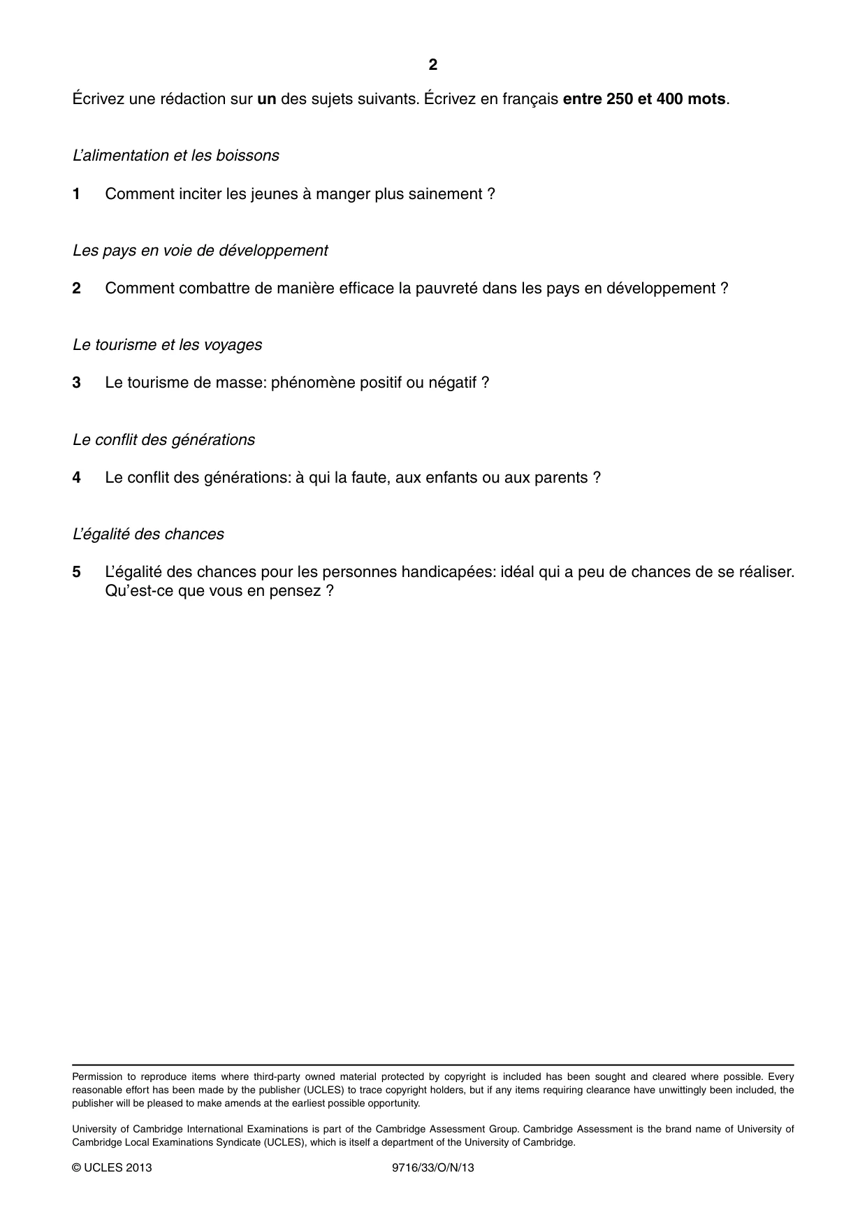 Cambridge A Level French (A Level only) 9716 2013 Oct/Nov Paper 3 · Variant 3 question paper, page 2 of 2