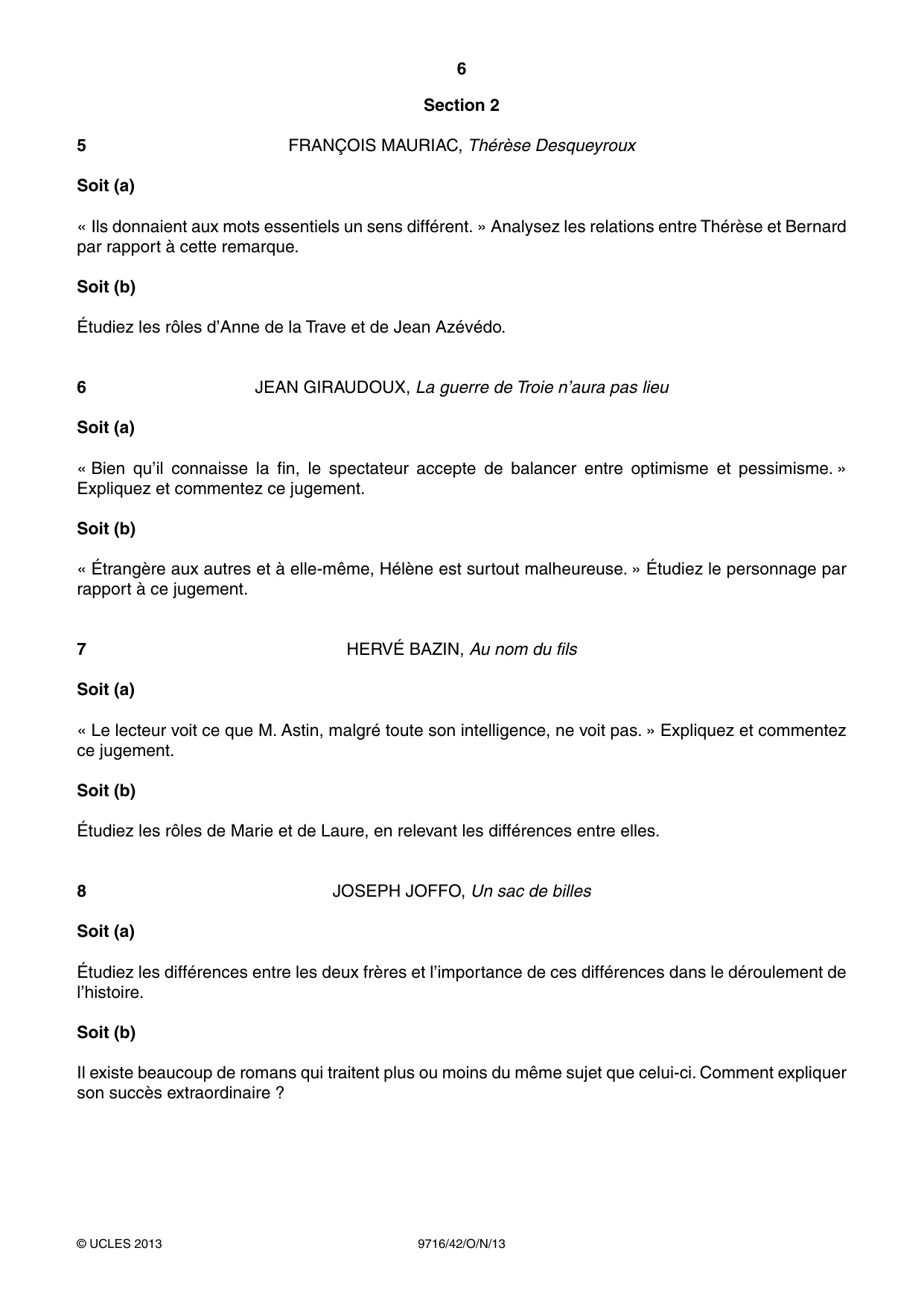 Cambridge A Level French (A Level only) 9716 2013 Oct/Nov Paper 4 · Variant 2 question paper, page 6 of 8
