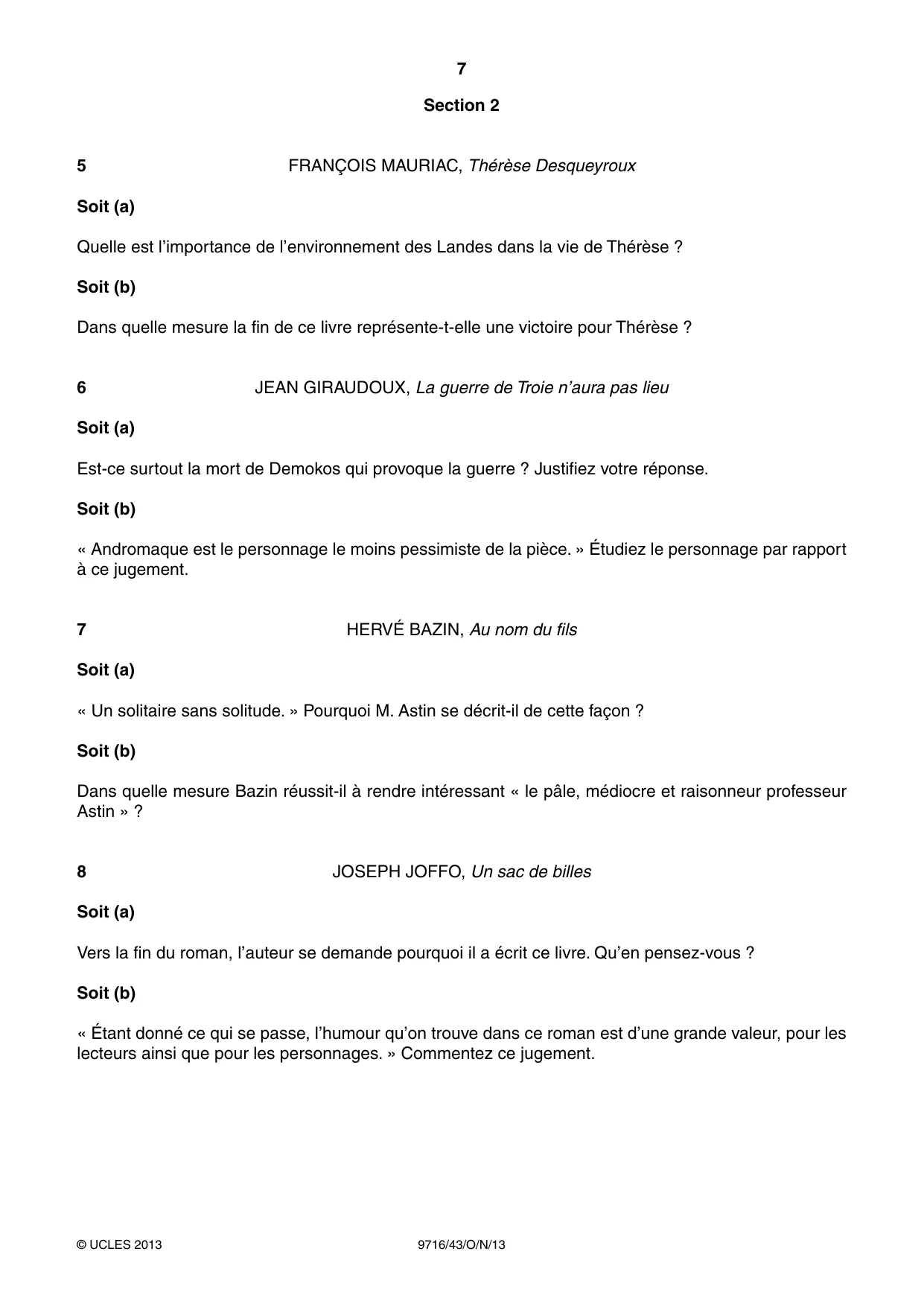 Cambridge A Level French (A Level only) 9716 2013 Oct/Nov Paper 4 · Variant 3 question paper, page 7 of 8