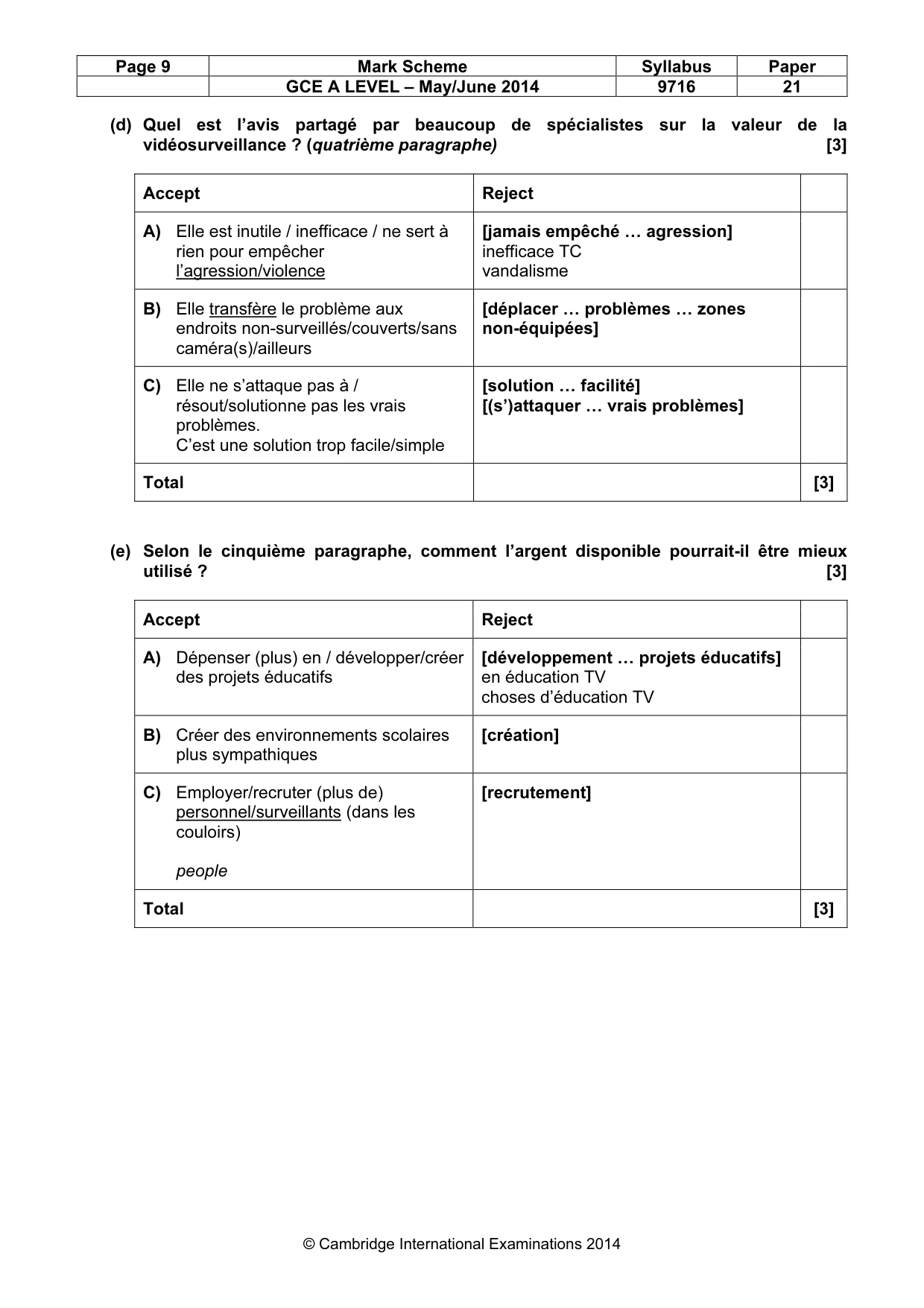 Mark scheme, page 9 of 12
