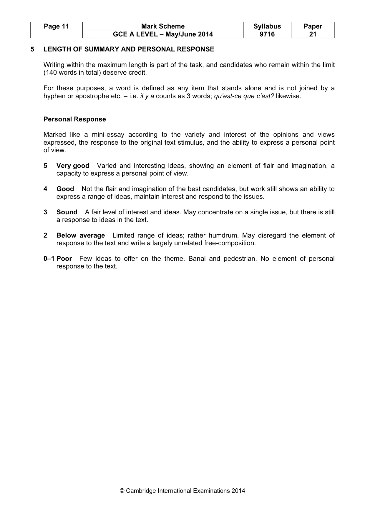 Mark scheme, page 11 of 12