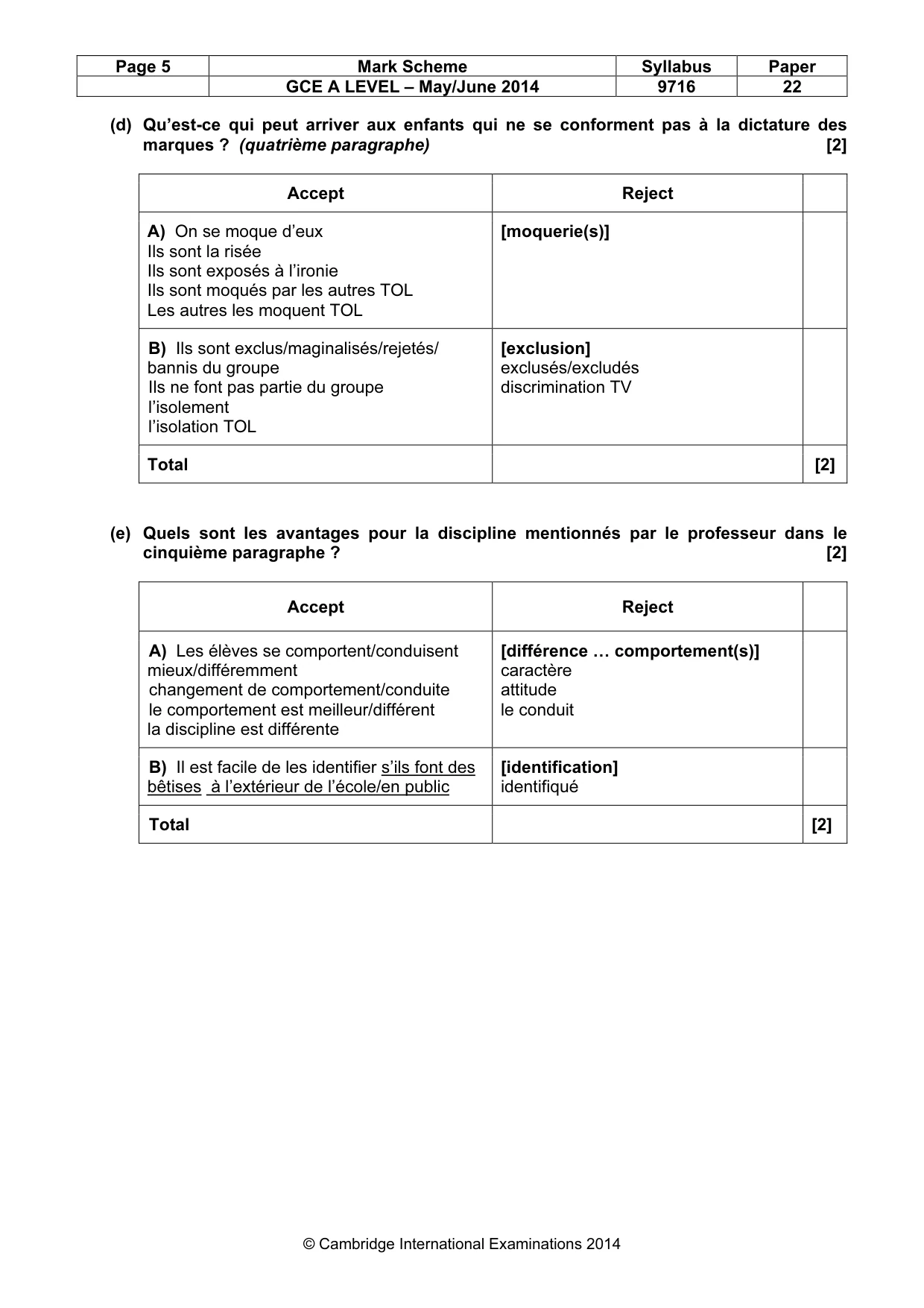 Mark scheme, page 5 of 12