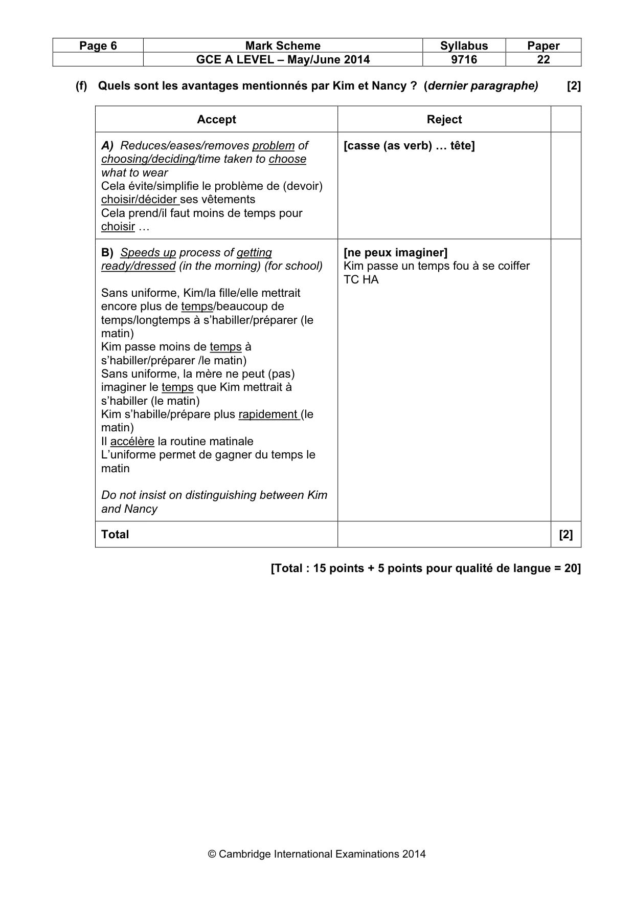 Mark scheme, page 6 of 12