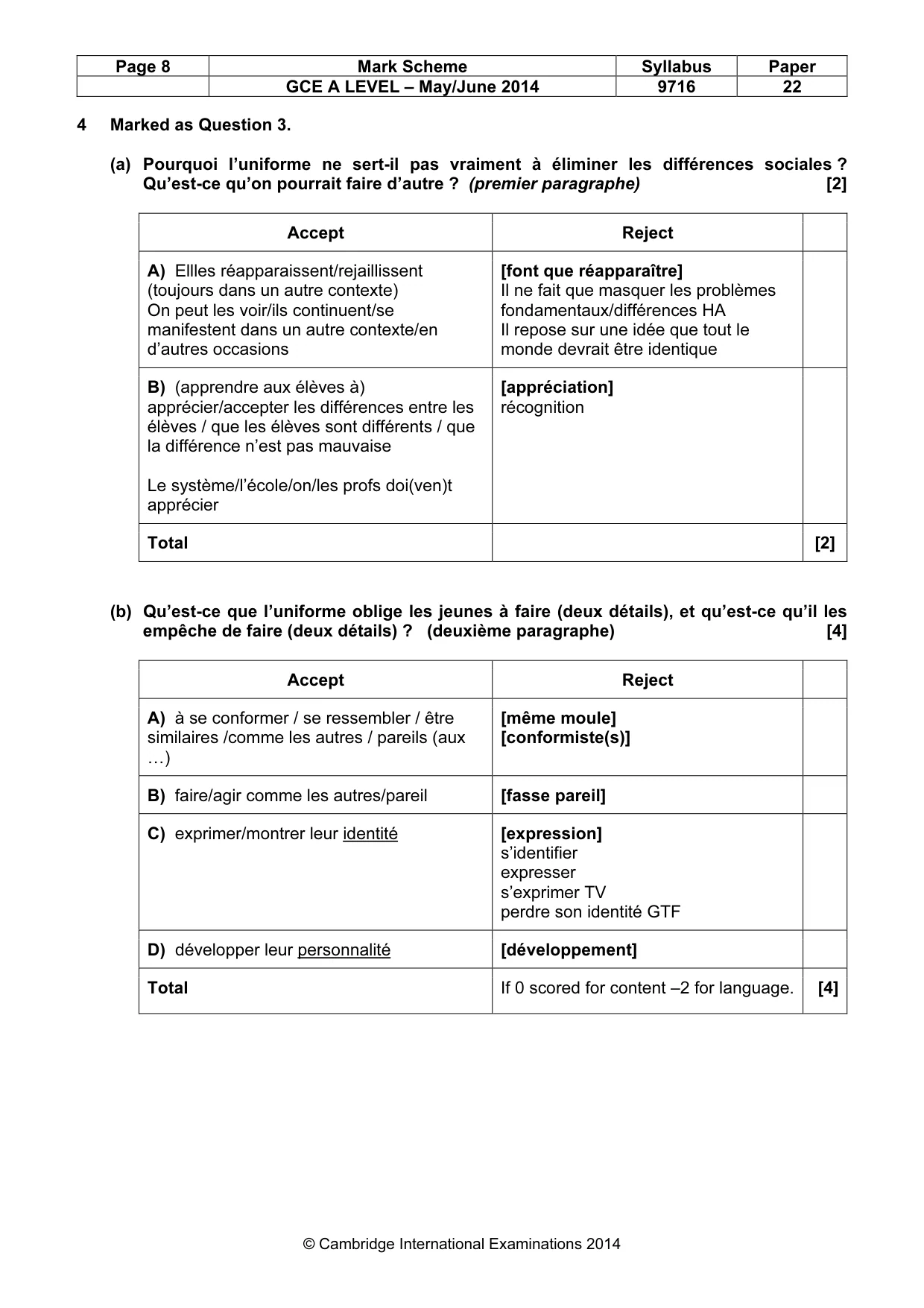 Mark scheme, page 8 of 12