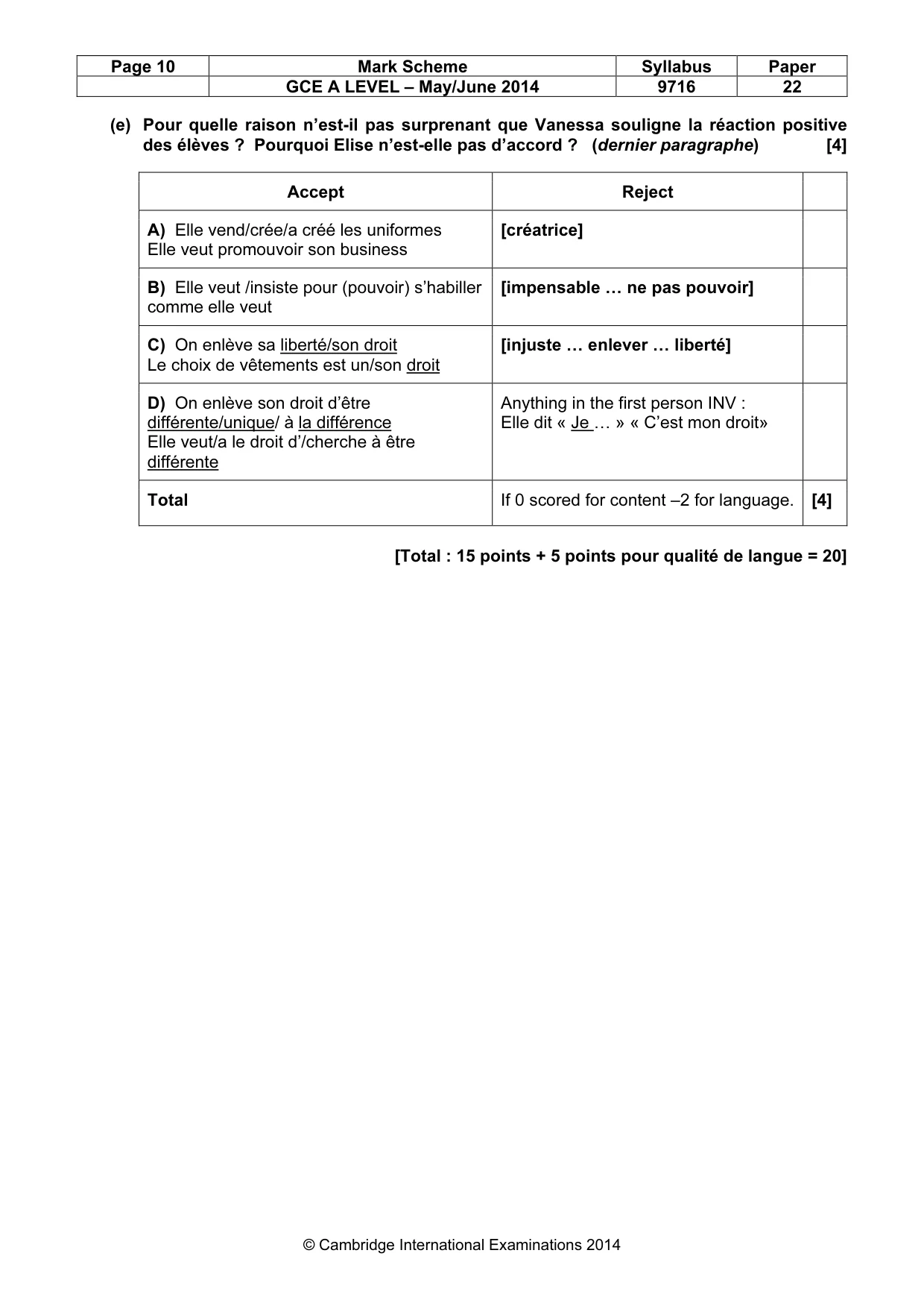 Mark scheme, page 10 of 12