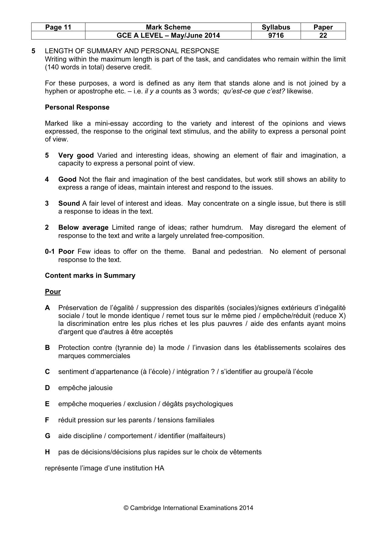 Mark scheme, page 11 of 12