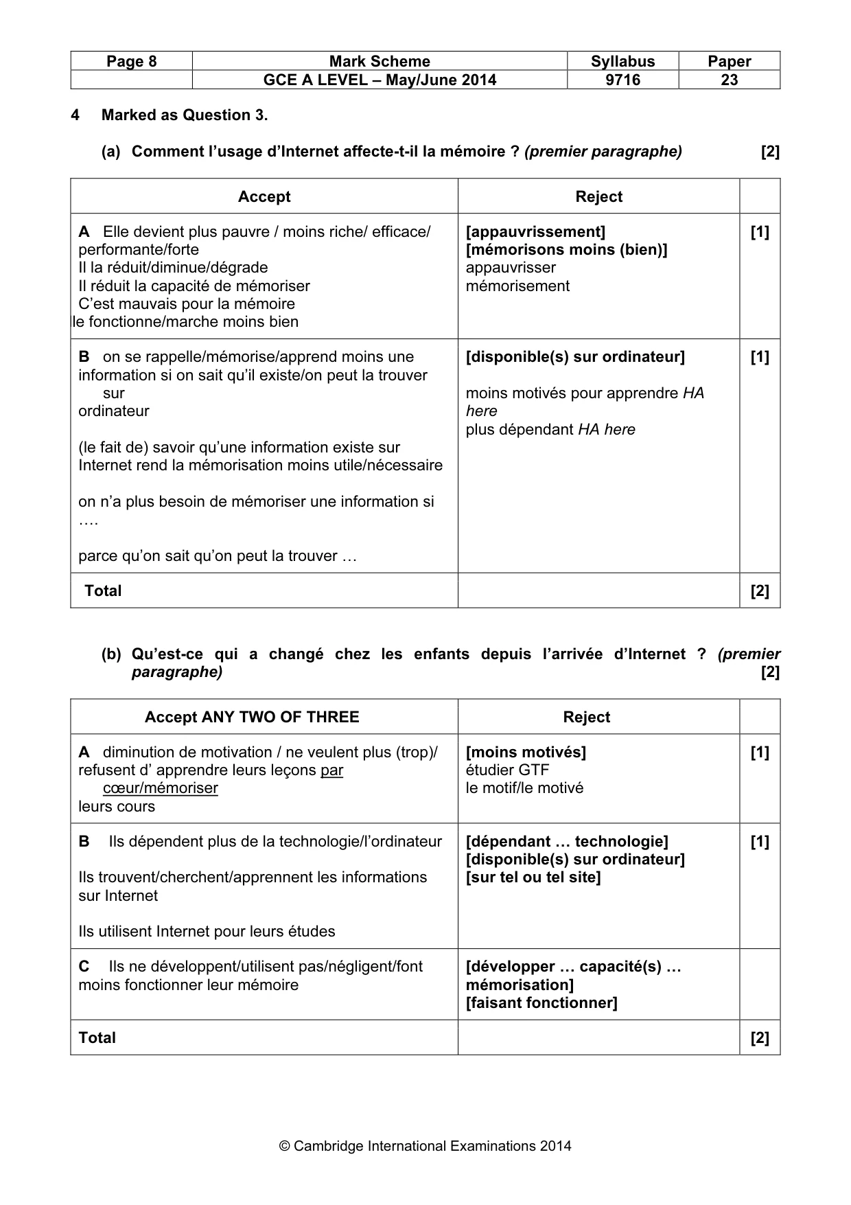 Mark scheme, page 8 of 12