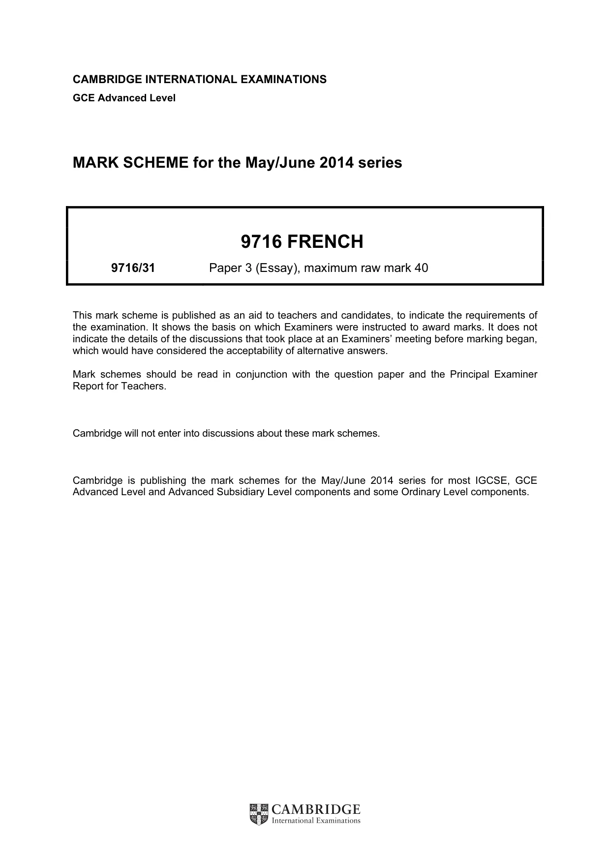 Mark scheme, page 1 of 2