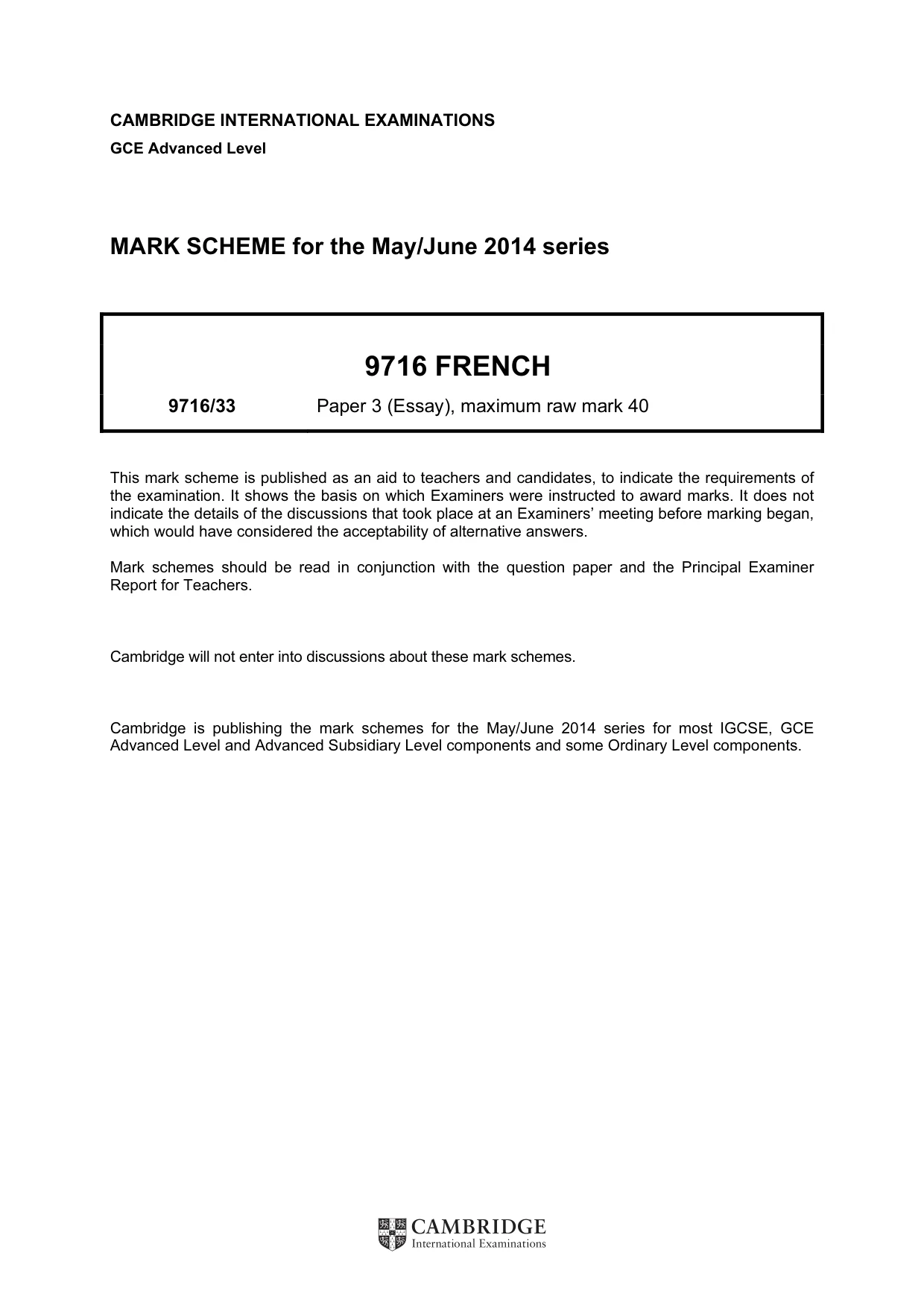 Mark scheme, page 1 of 2