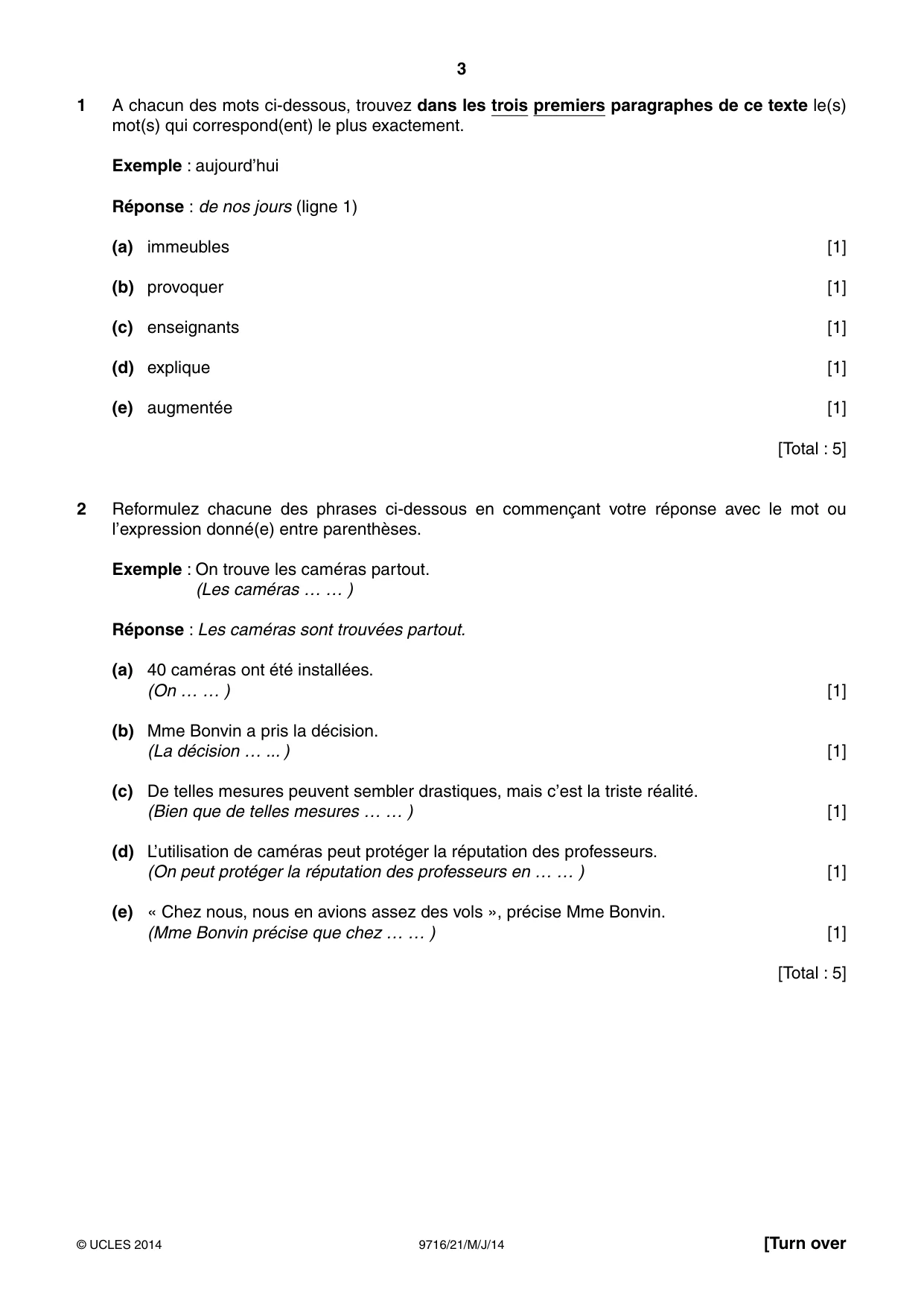 Cambridge A Level French (A Level only) 9716 2014 May/June Paper 2 · Variant 1 question paper, page 3 of 8