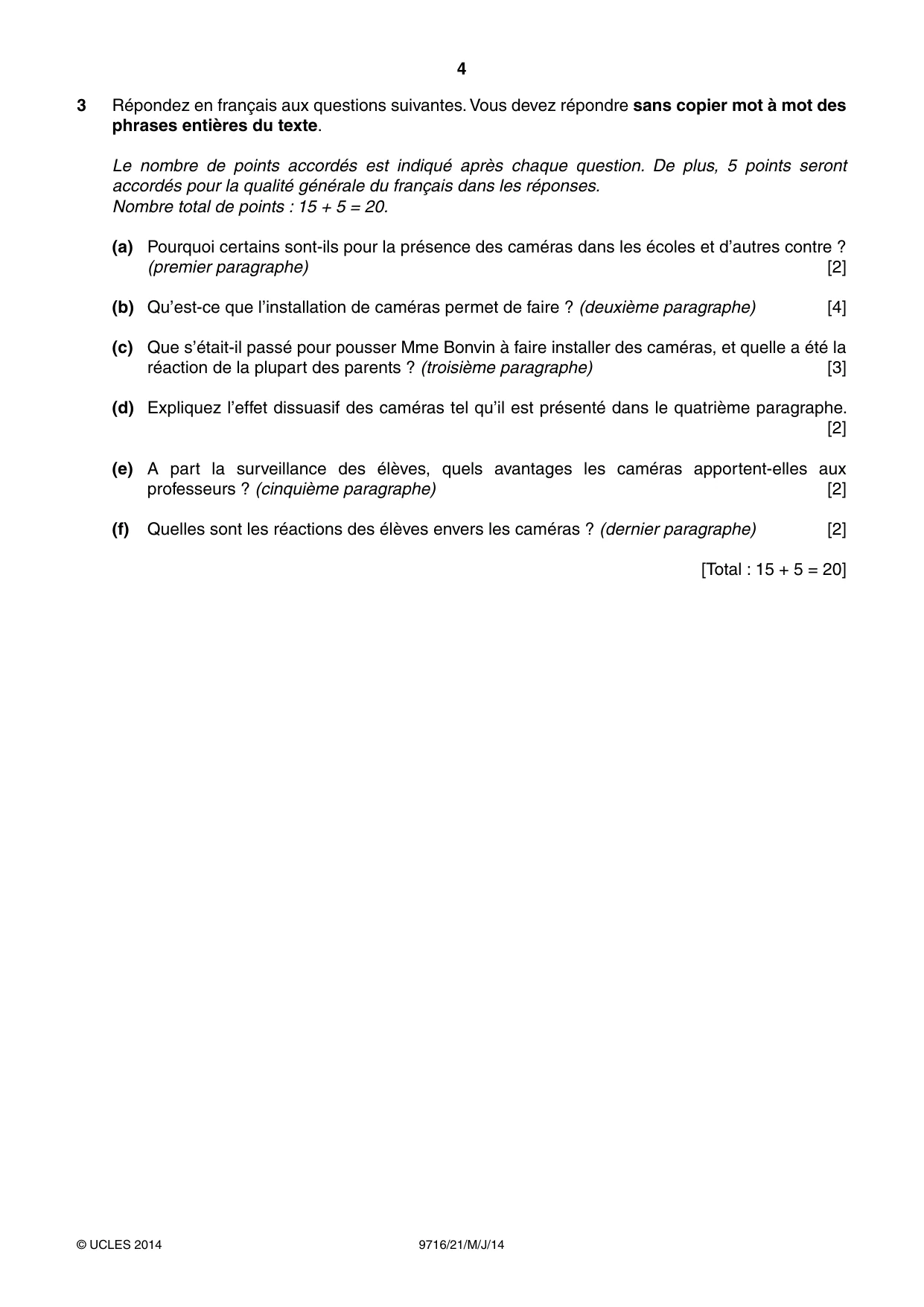 Cambridge A Level French (A Level only) 9716 2014 May/June Paper 2 · Variant 1 question paper, page 4 of 8