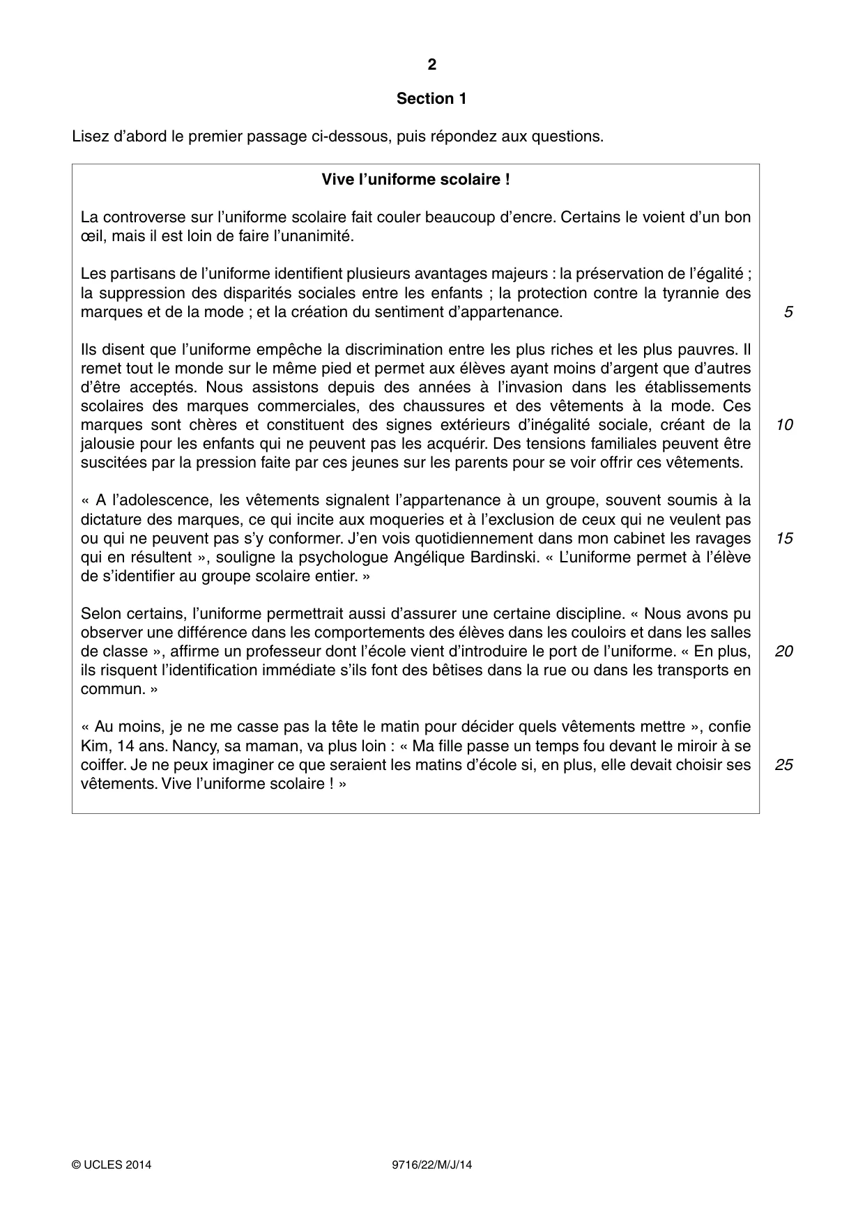 Cambridge A Level French (A Level only) 9716 2014 May/June Paper 2 · Variant 2 question paper, page 2 of 8