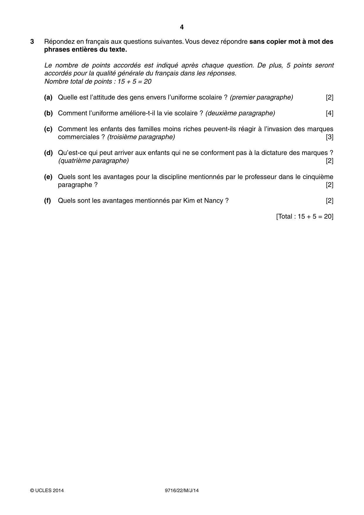 Cambridge A Level French (A Level only) 9716 2014 May/June Paper 2 · Variant 2 question paper, page 4 of 8