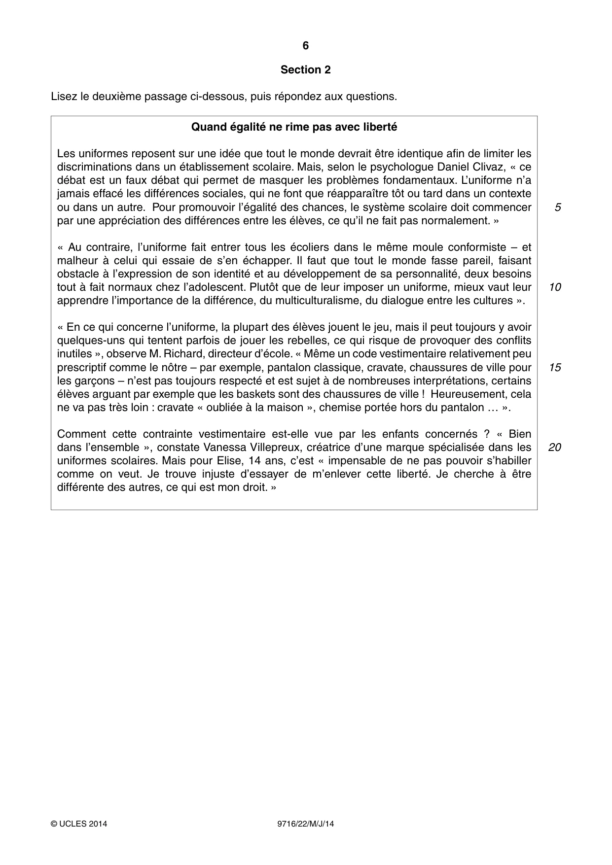 Cambridge A Level French (A Level only) 9716 2014 May/June Paper 2 · Variant 2 question paper, page 6 of 8