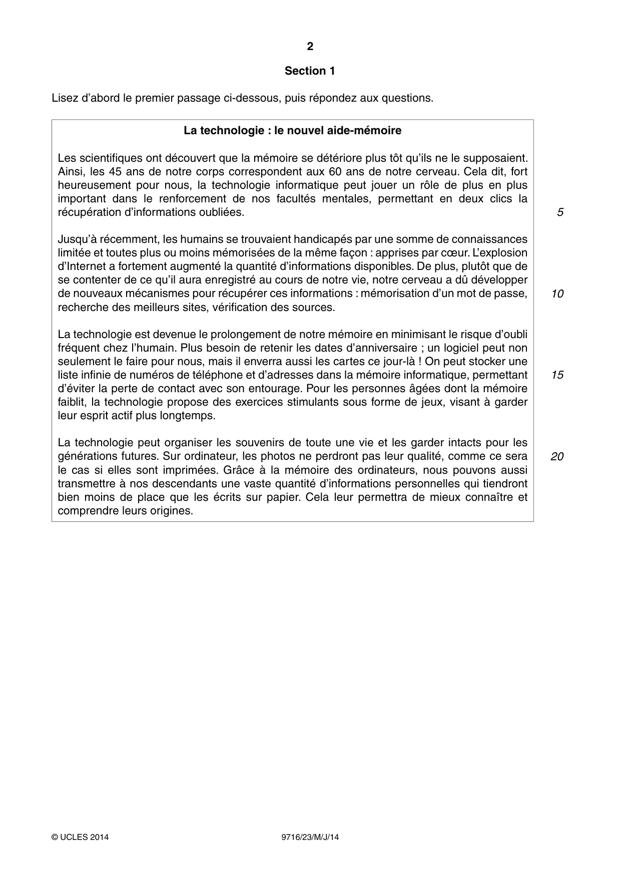 Cambridge A Level French (A Level only) 9716 2014 May/June Paper 2 · Variant 3 question paper, page 2 of 8
