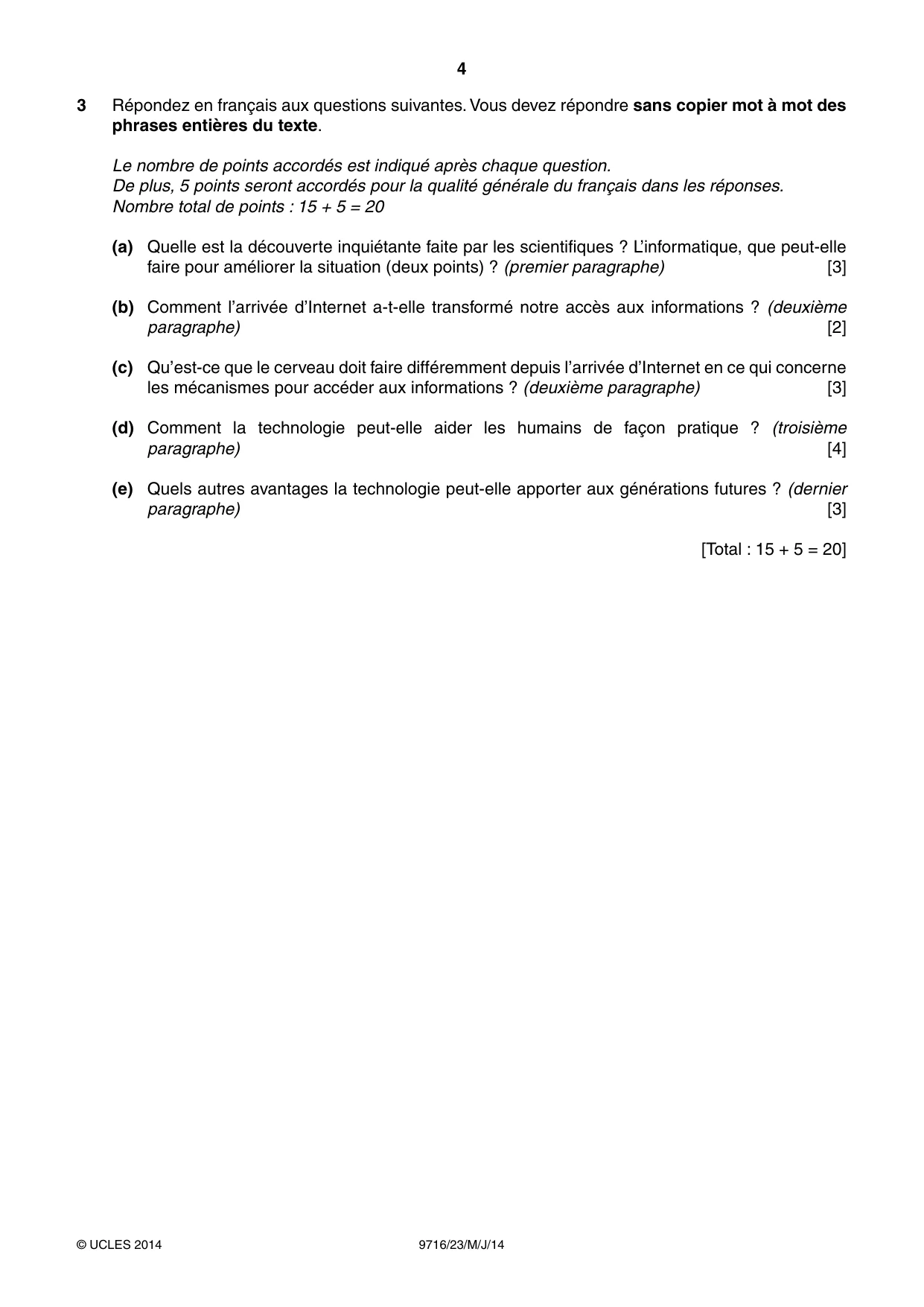 Cambridge A Level French (A Level only) 9716 2014 May/June Paper 2 · Variant 3 question paper, page 4 of 8
