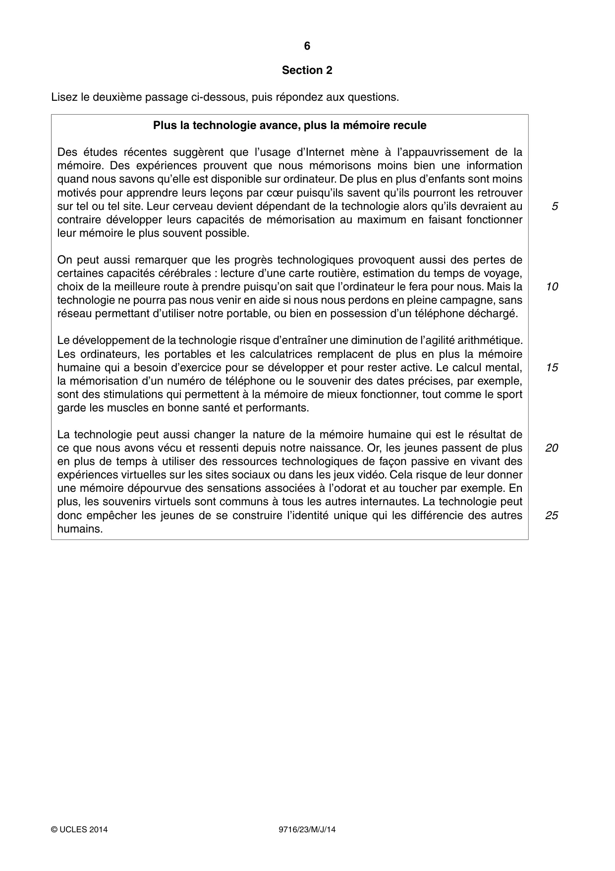 Cambridge A Level French (A Level only) 9716 2014 May/June Paper 2 · Variant 3 question paper, page 6 of 8