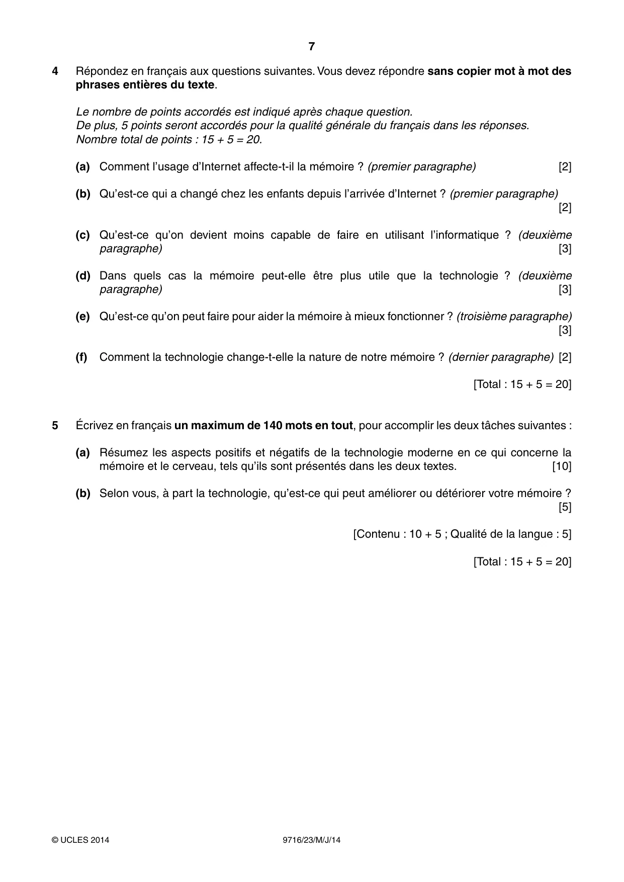Cambridge A Level French (A Level only) 9716 2014 May/June Paper 2 · Variant 3 question paper, page 7 of 8