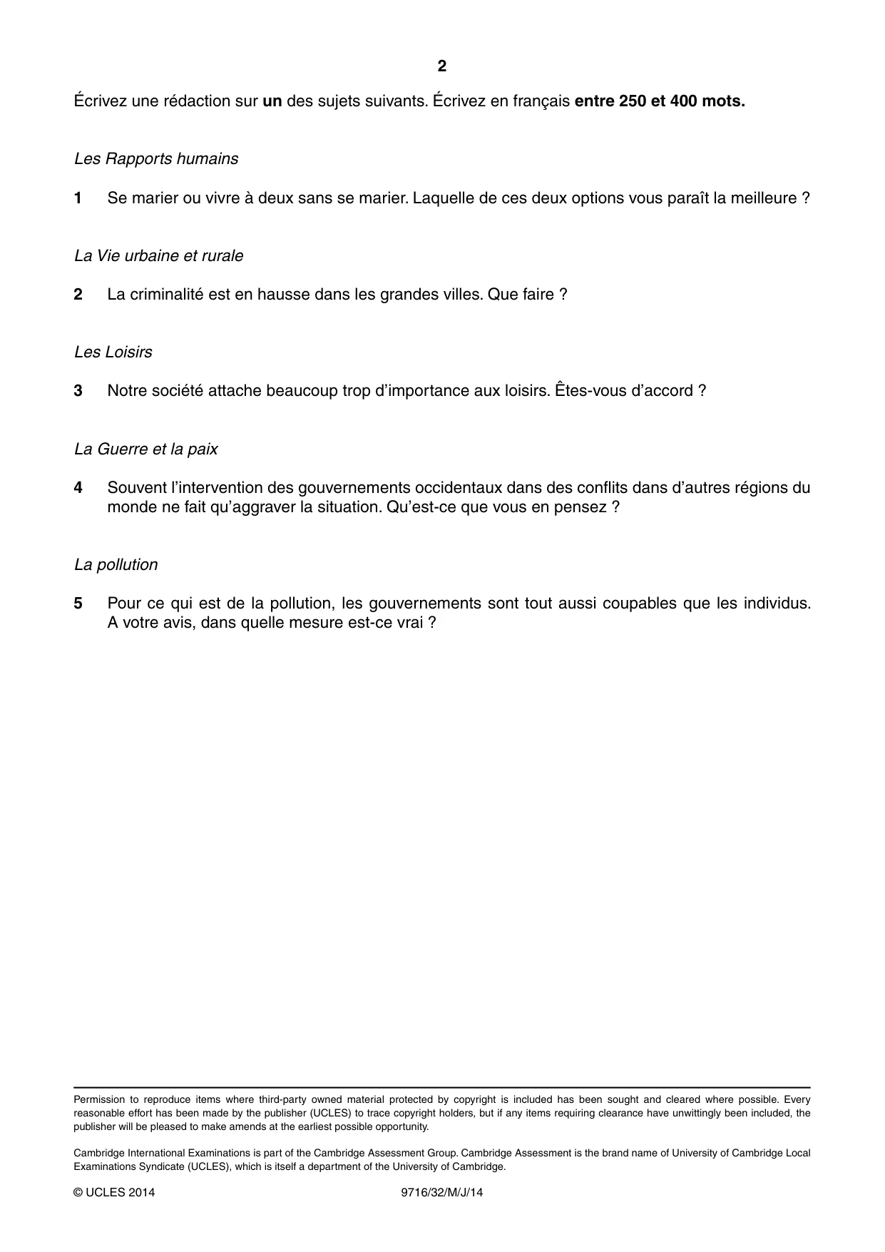 Cambridge A Level French (A Level only) 9716 2014 May/June Paper 3 · Variant 2 question paper, page 2 of 2