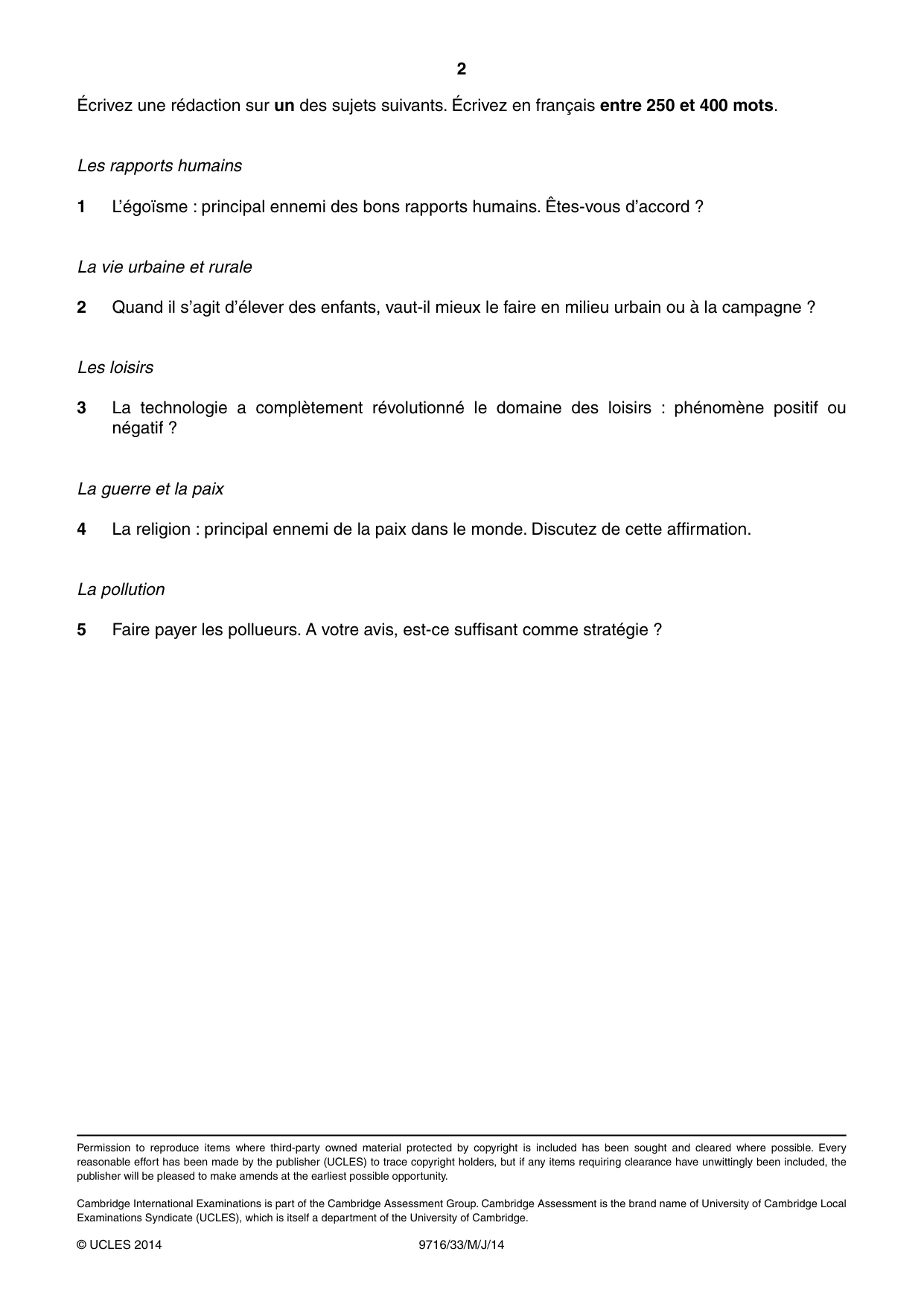 Cambridge A Level French (A Level only) 9716 2014 May/June Paper 3 · Variant 3 question paper, page 2 of 2