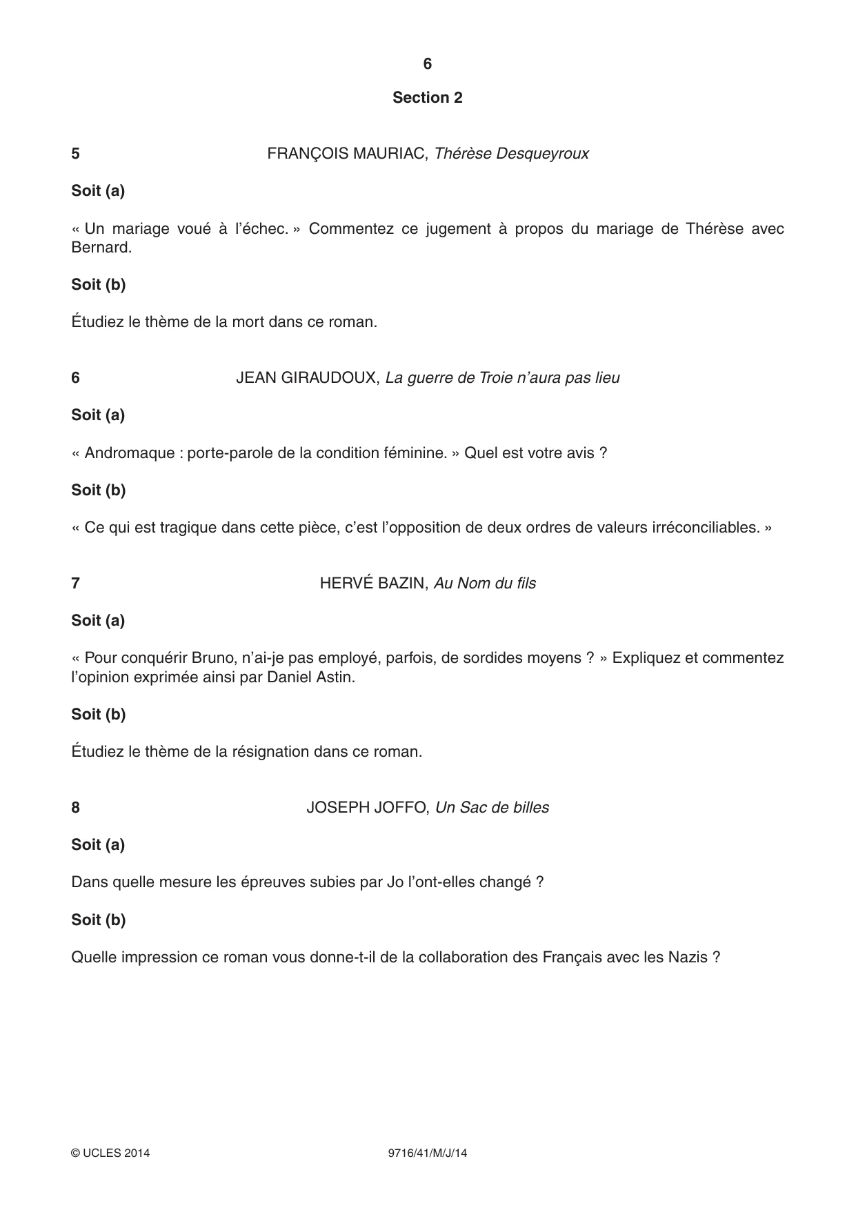 Cambridge A Level French (A Level only) 9716 2014 May/June Paper 4 · Variant 1 question paper, page 6 of 8