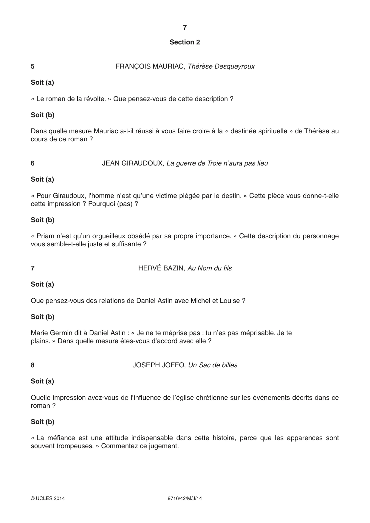 Cambridge A Level French (A Level only) 9716 2014 May/June Paper 4 · Variant 2 question paper, page 7 of 8