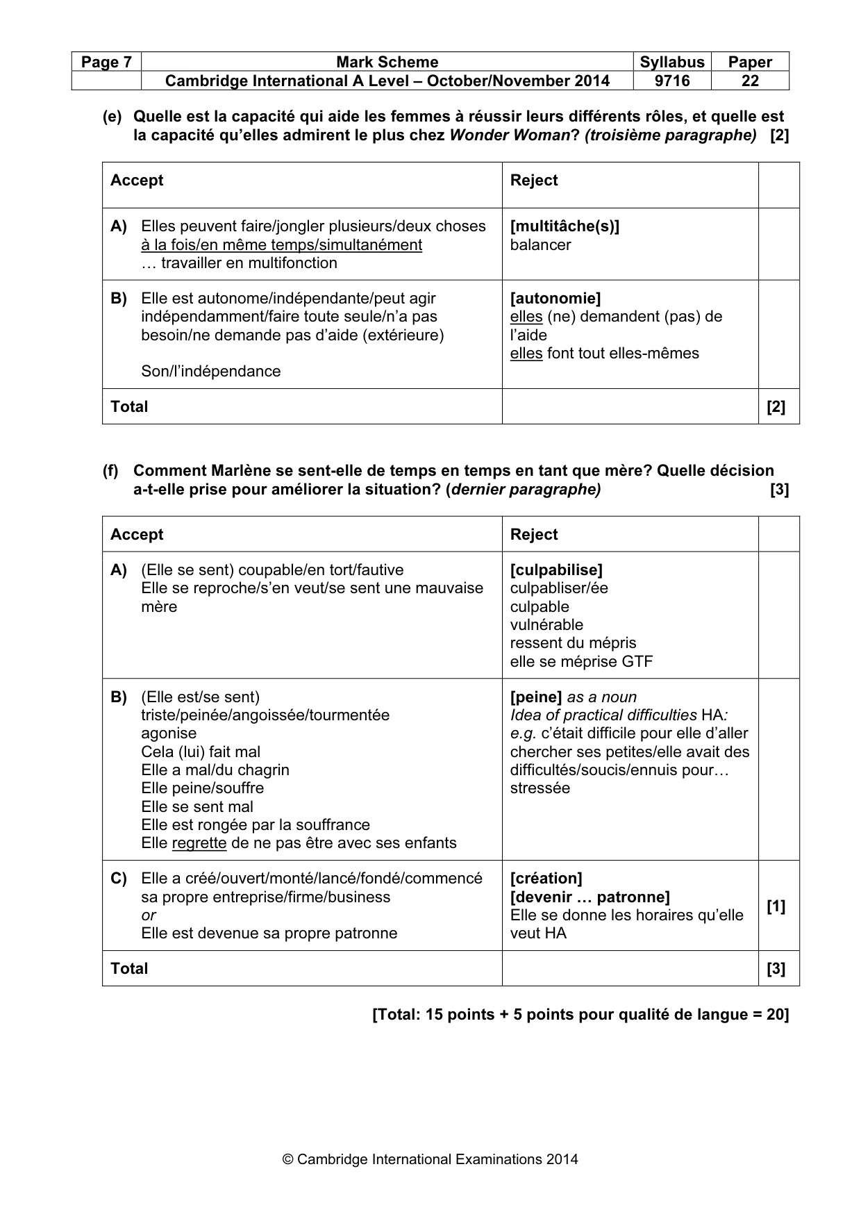 Mark scheme, page 7 of 14