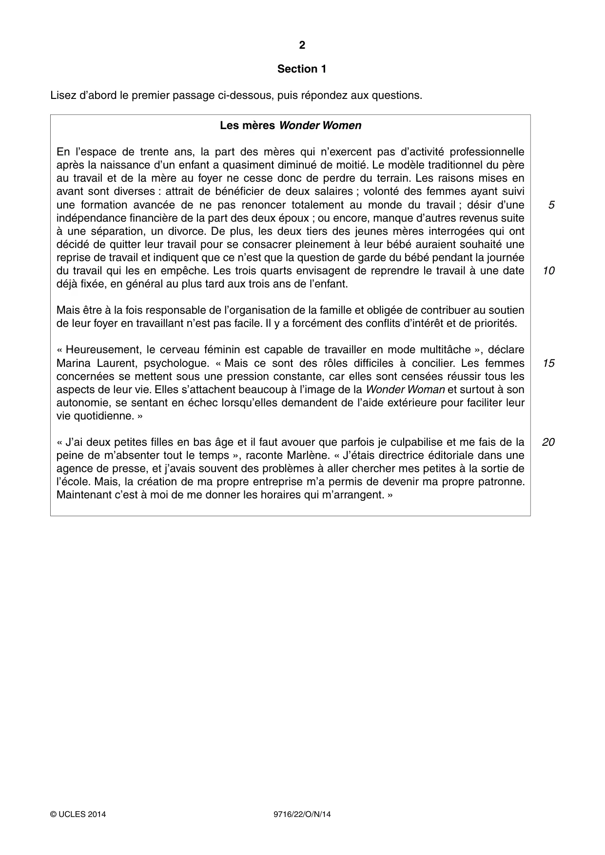 Cambridge A Level French (A Level only) 9716 2014 Oct/Nov Paper 2 · Variant 2 question paper, page 2 of 8