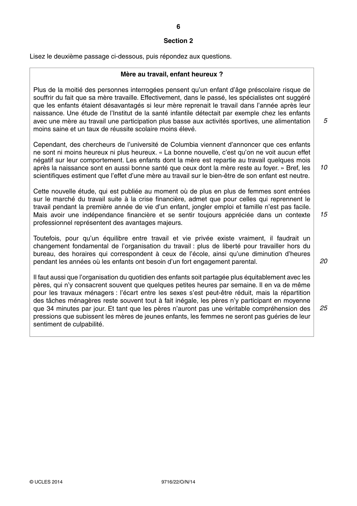 Cambridge A Level French (A Level only) 9716 2014 Oct/Nov Paper 2 · Variant 2 question paper, page 6 of 8