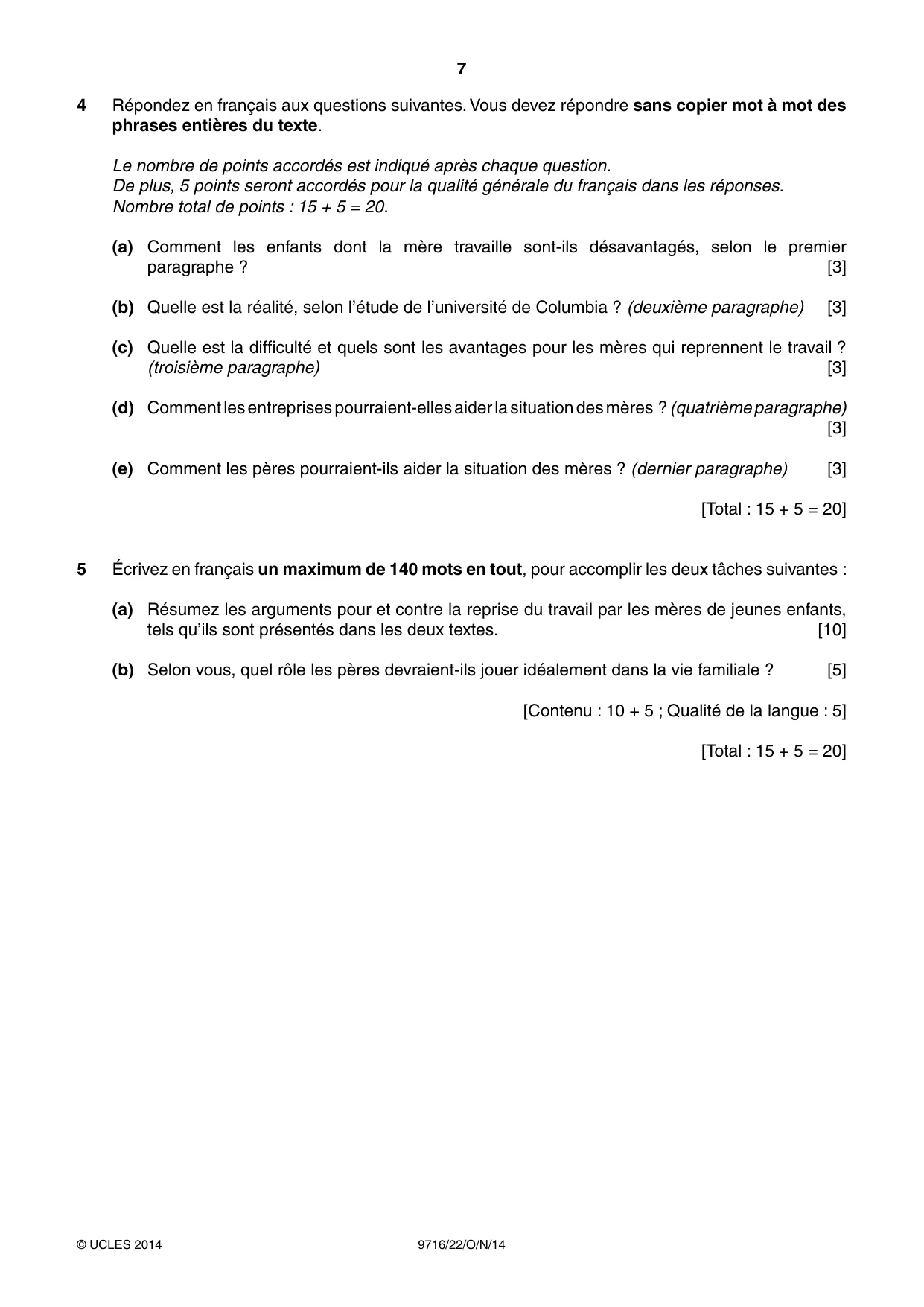 Cambridge A Level French (A Level only) 9716 2014 Oct/Nov Paper 2 · Variant 2 question paper, page 7 of 8