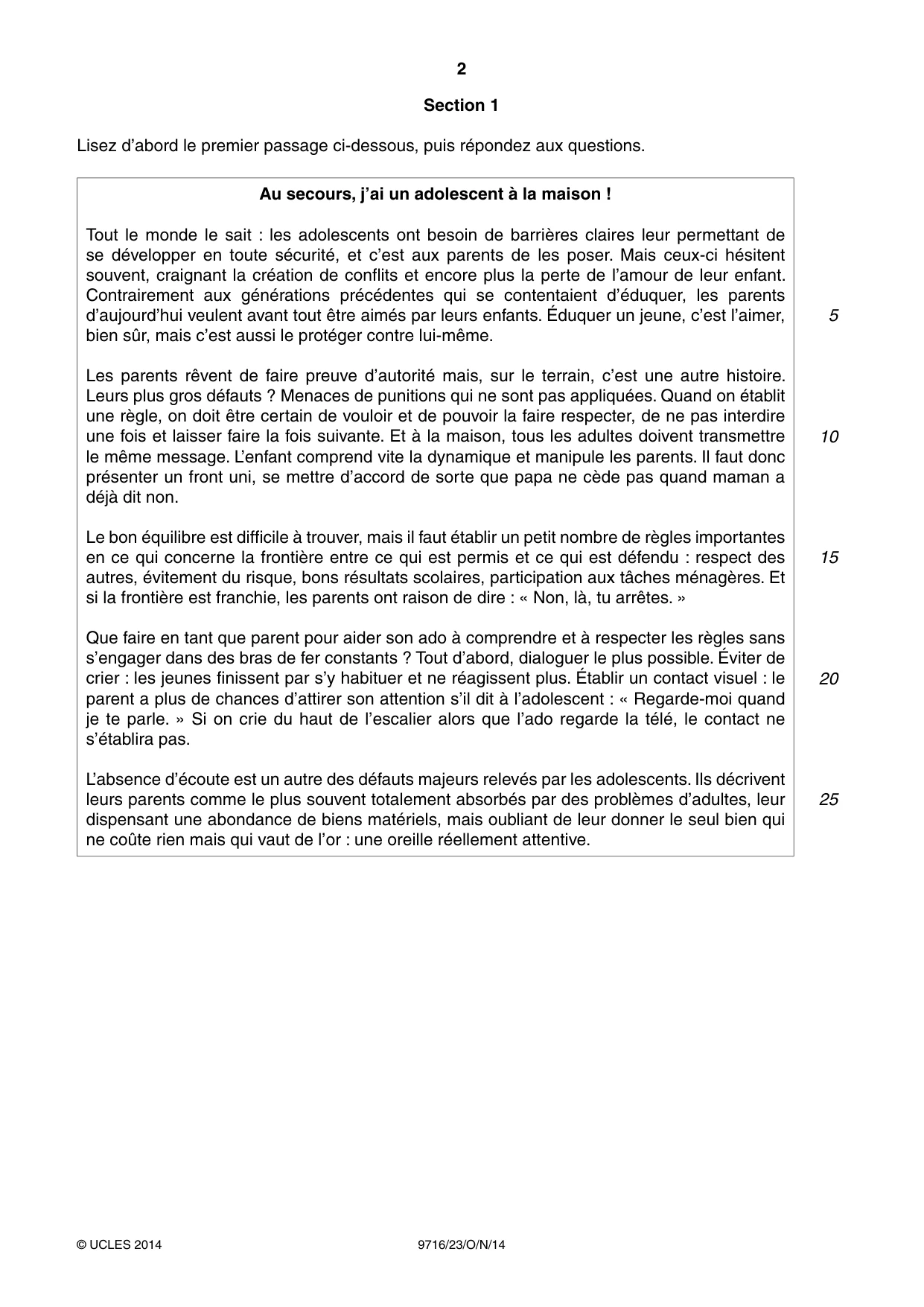 Cambridge A Level French (A Level only) 9716 2014 Oct/Nov Paper 2 · Variant 3 question paper, page 2 of 8