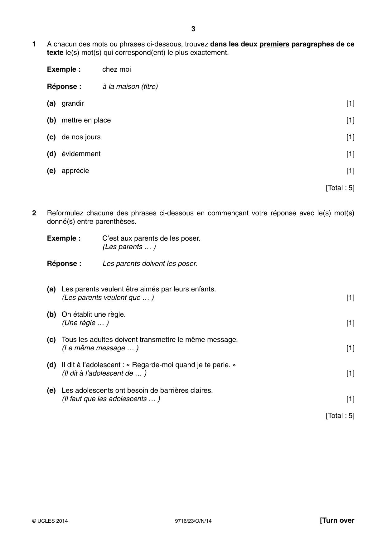 Cambridge A Level French (A Level only) 9716 2014 Oct/Nov Paper 2 · Variant 3 question paper, page 3 of 8