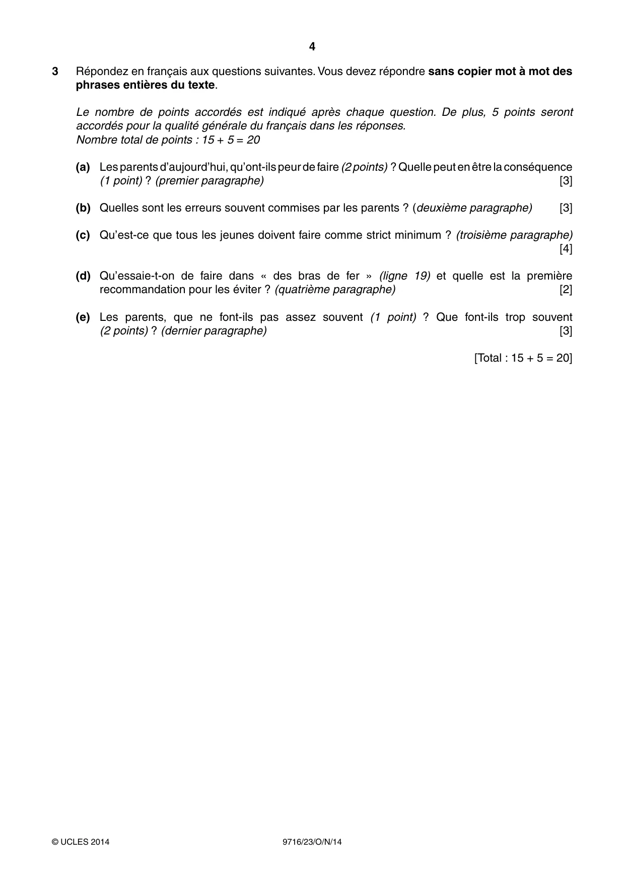 Cambridge A Level French (A Level only) 9716 2014 Oct/Nov Paper 2 · Variant 3 question paper, page 4 of 8