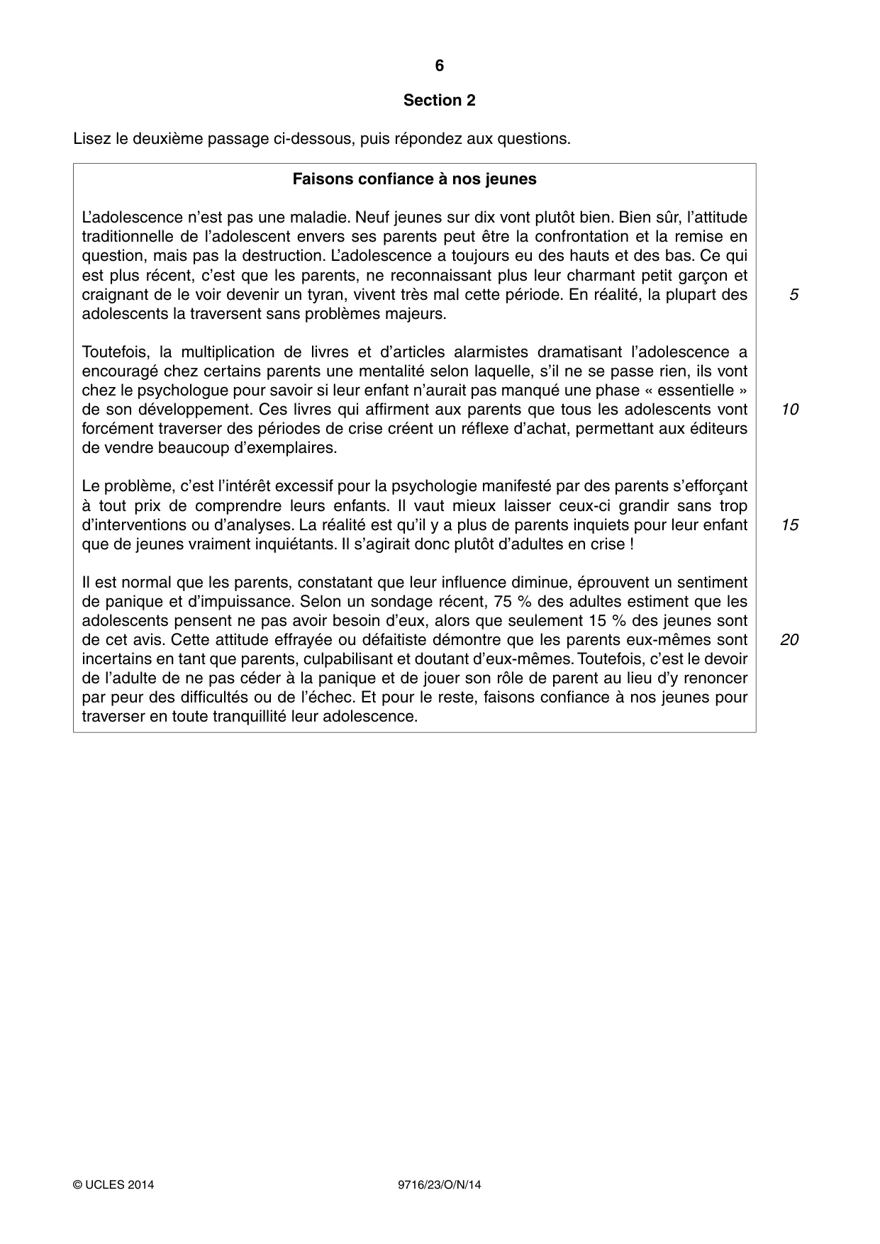 Cambridge A Level French (A Level only) 9716 2014 Oct/Nov Paper 2 · Variant 3 question paper, page 6 of 8