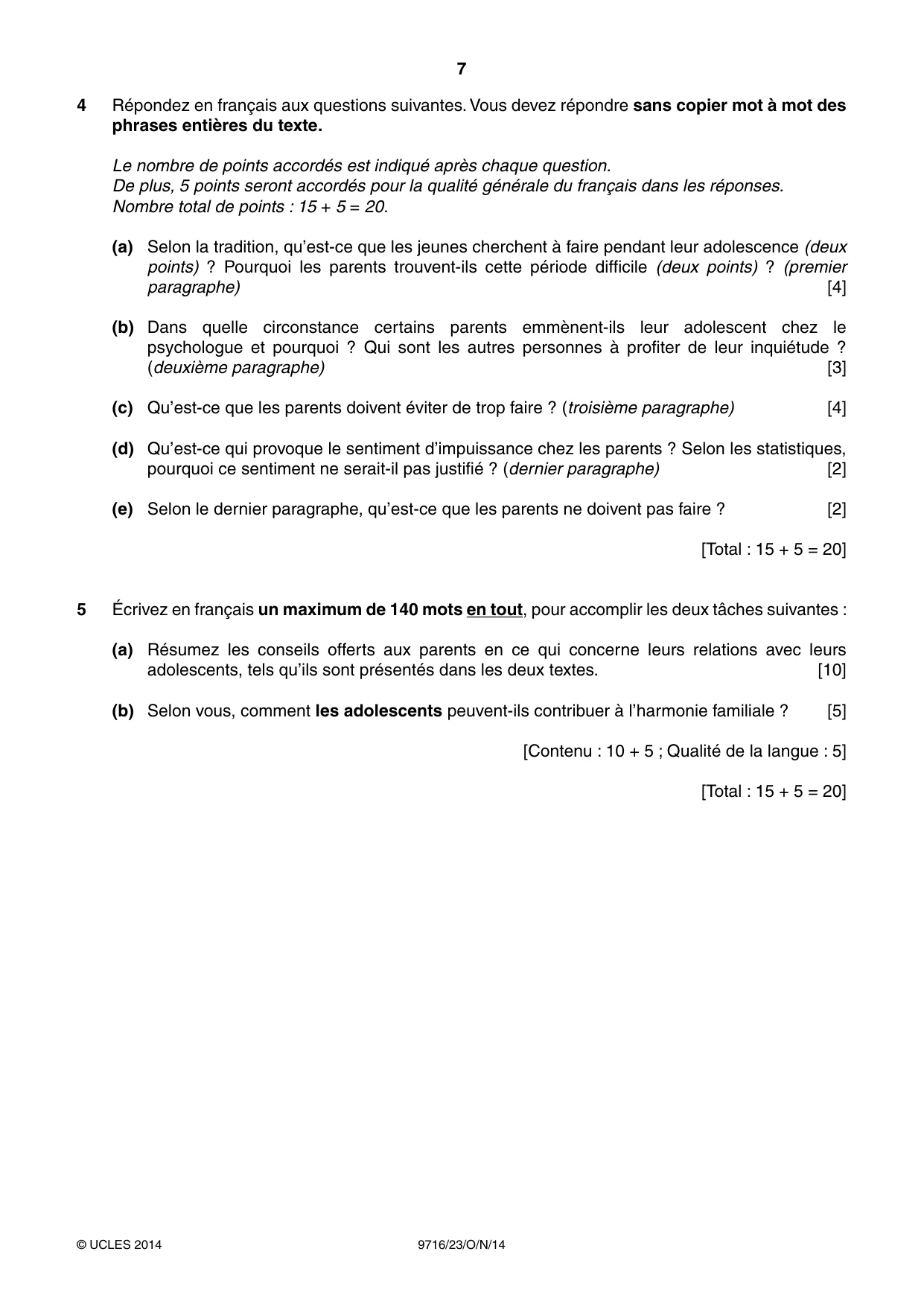 Cambridge A Level French (A Level only) 9716 2014 Oct/Nov Paper 2 · Variant 3 question paper, page 7 of 8