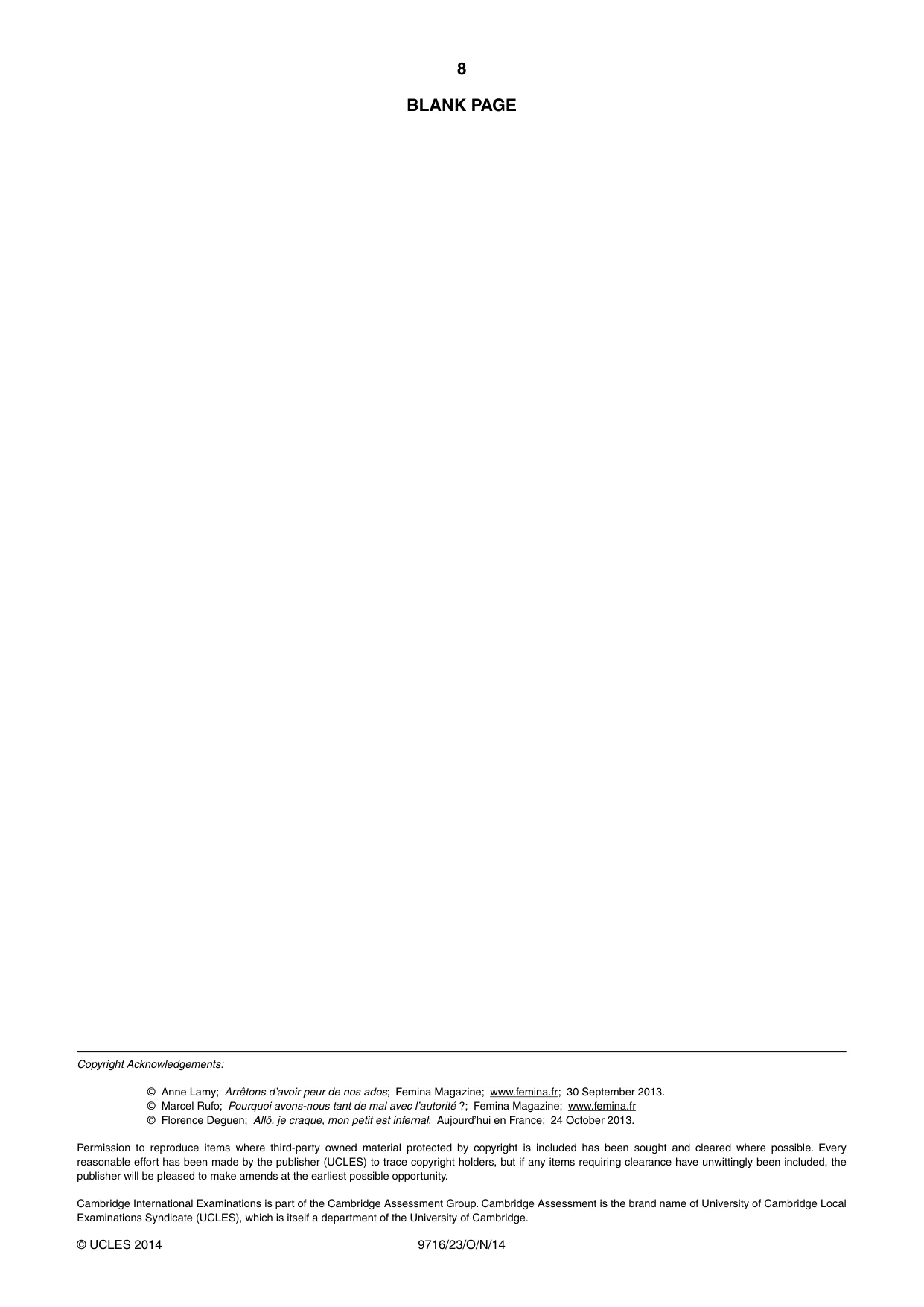 Cambridge A Level French (A Level only) 9716 2014 Oct/Nov Paper 2 · Variant 3 question paper, page 8 of 8