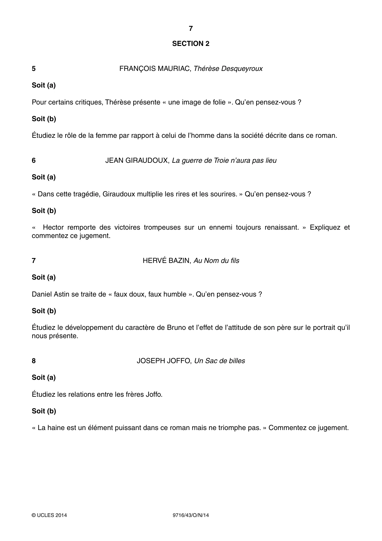 Cambridge A Level French (A Level only) 9716 2014 Oct/Nov Paper 4 · Variant 3 question paper, page 7 of 8