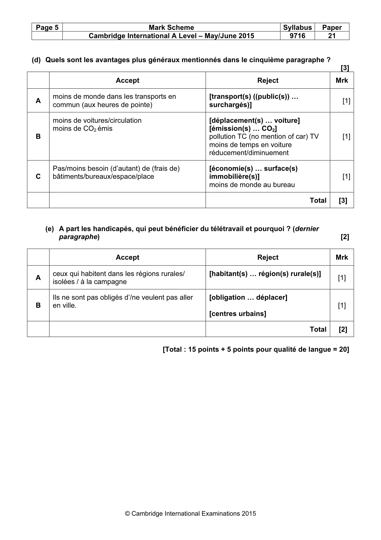 Mark scheme, page 5 of 10
