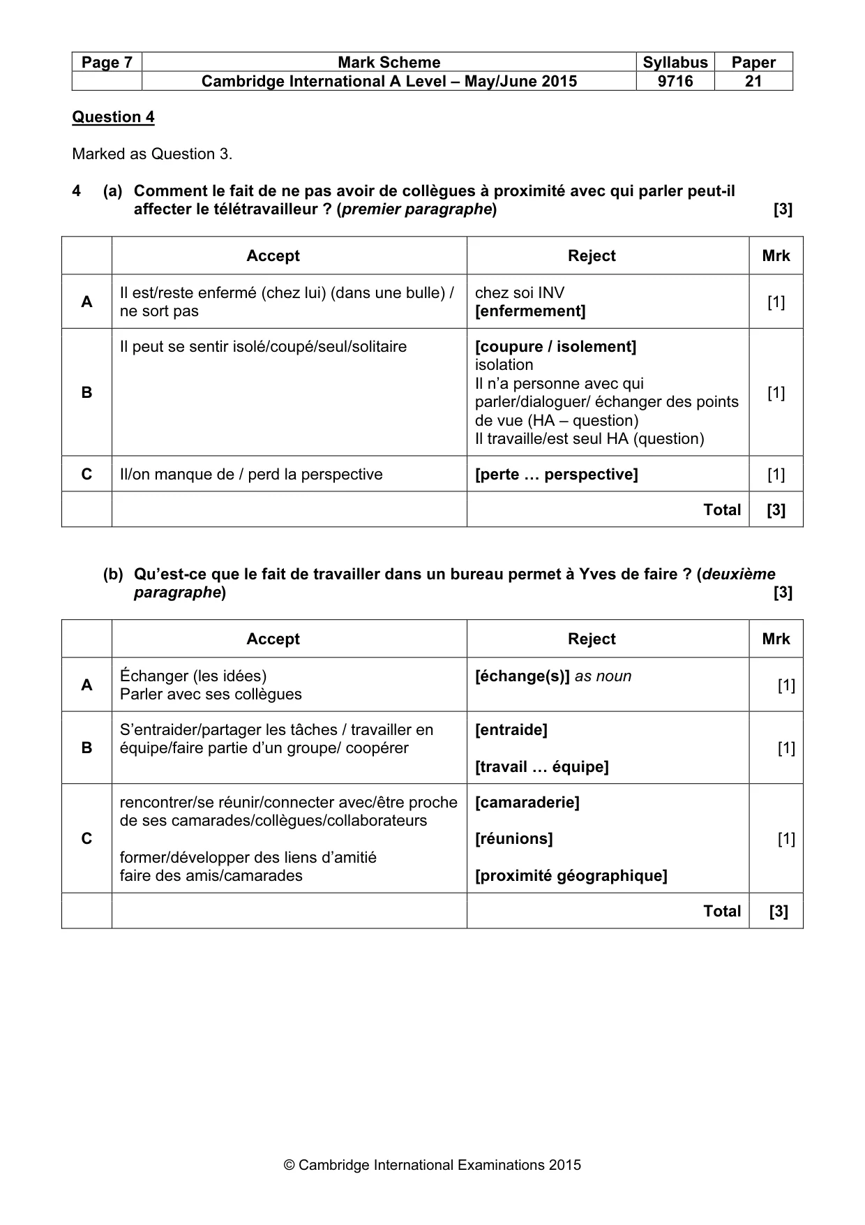 Mark scheme, page 7 of 10