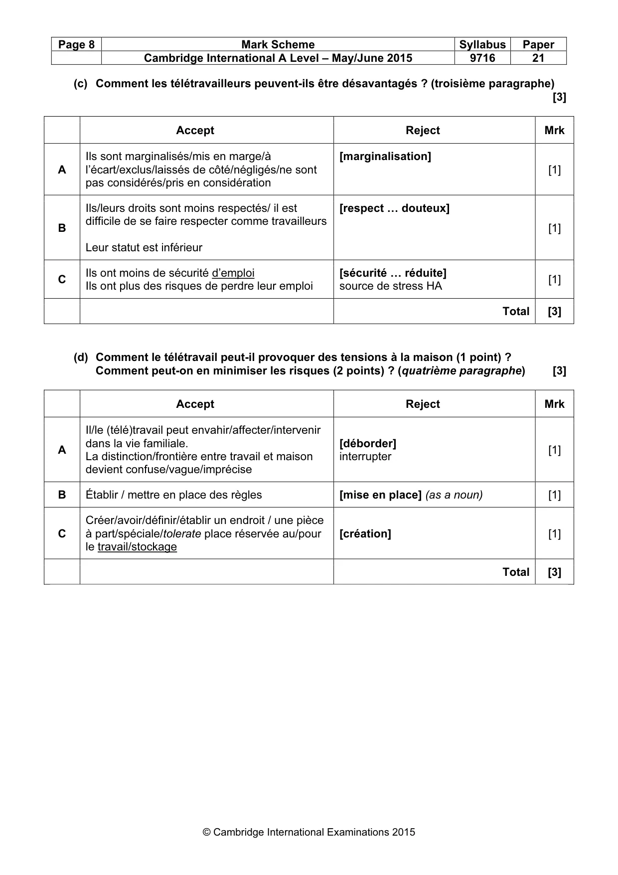 Mark scheme, page 8 of 10