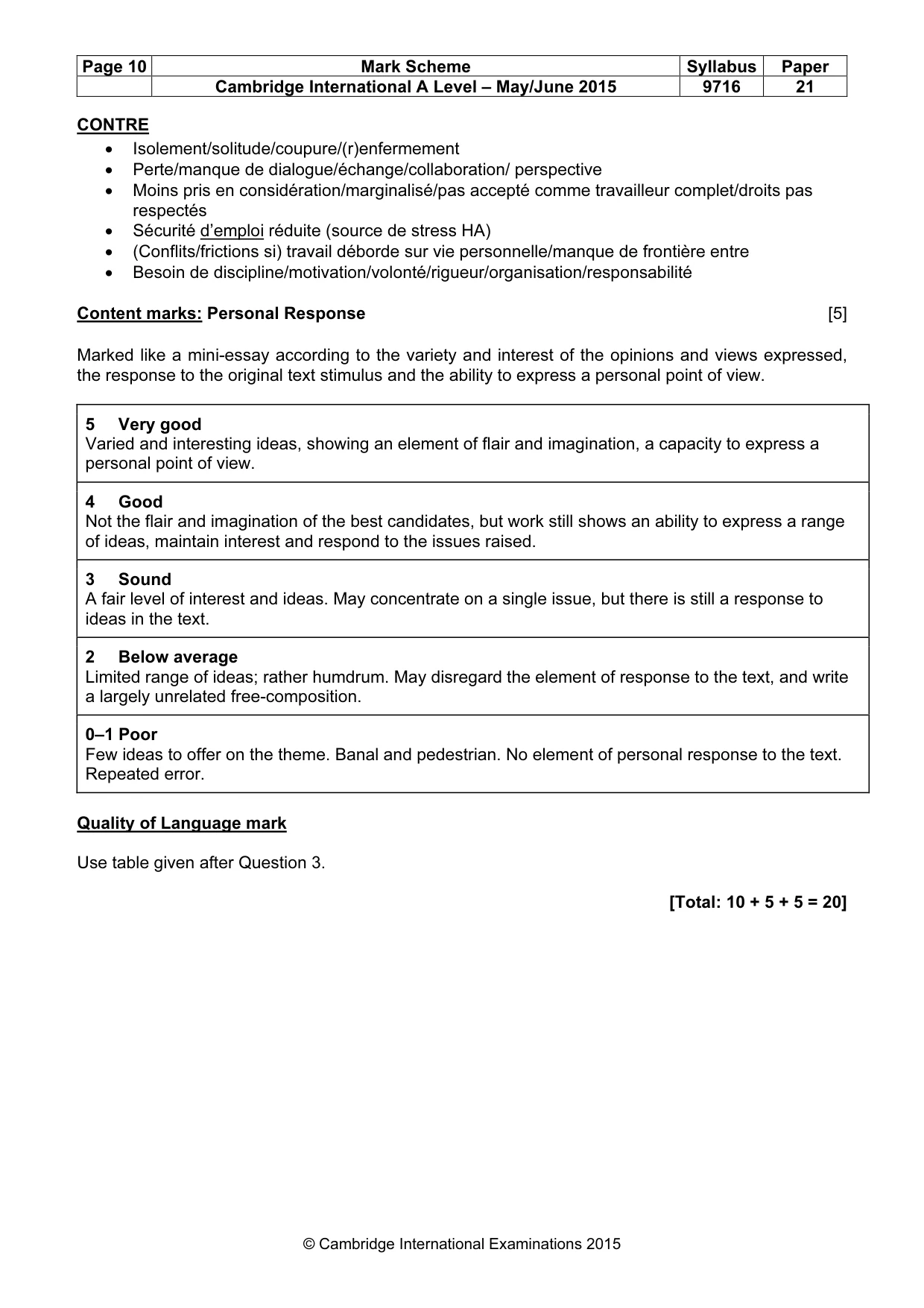 Mark scheme, page 10 of 10
