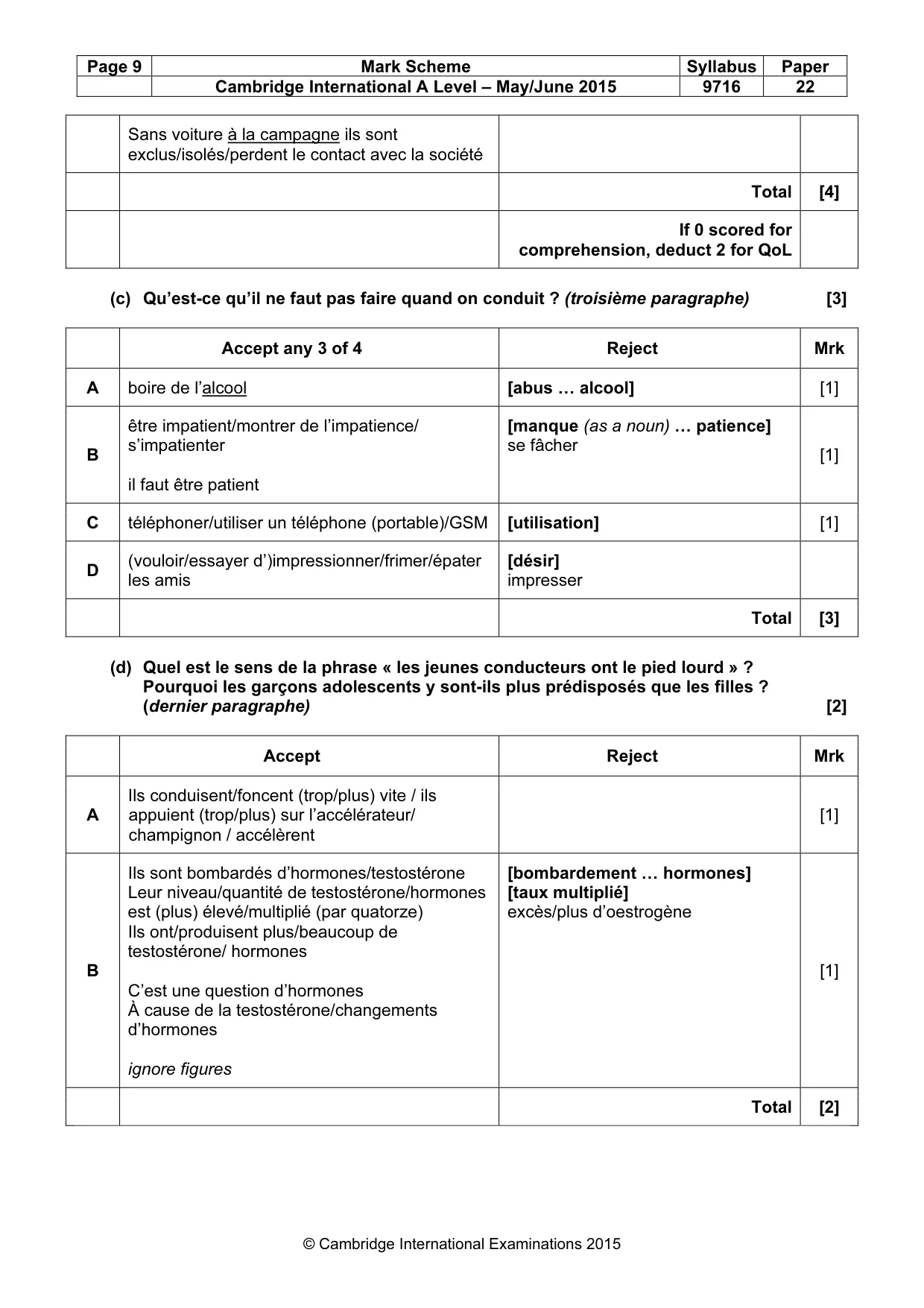 Mark scheme, page 9 of 12