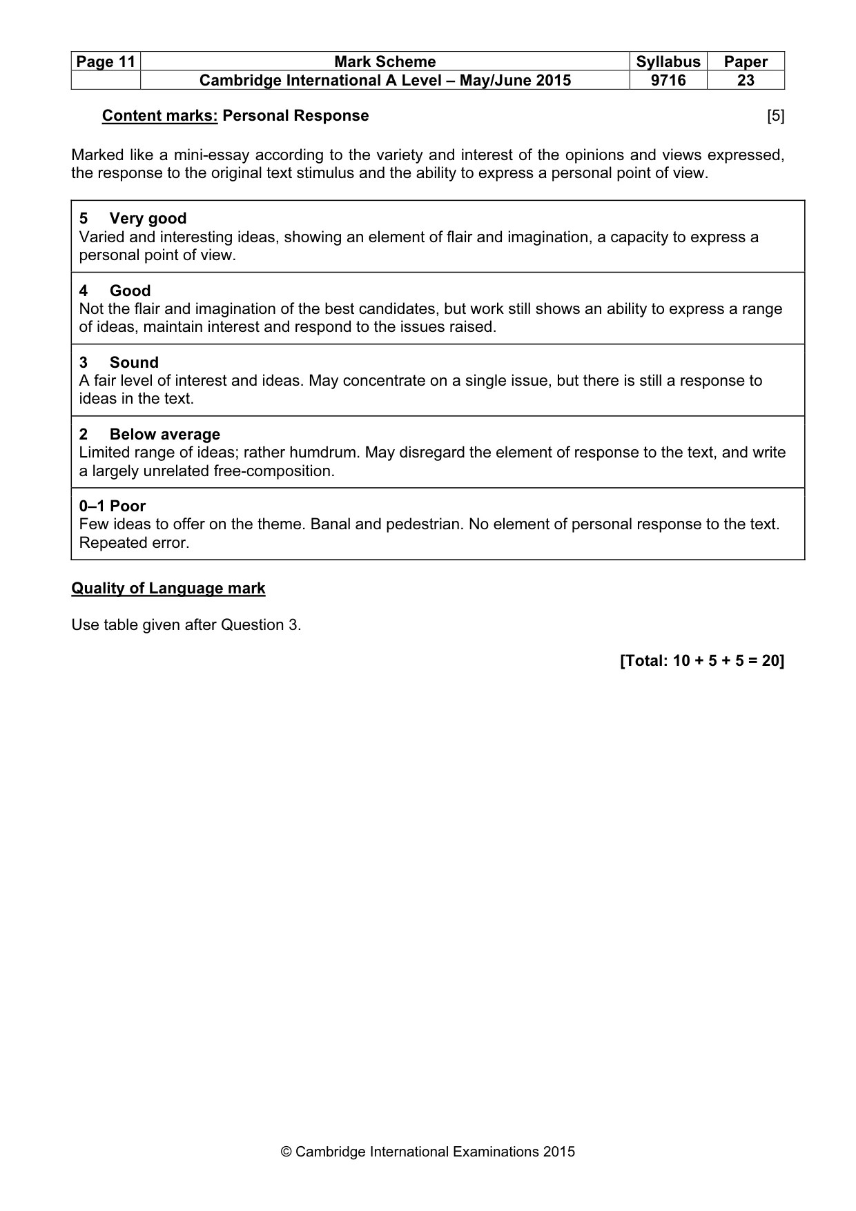 Mark scheme, page 11 of 11
