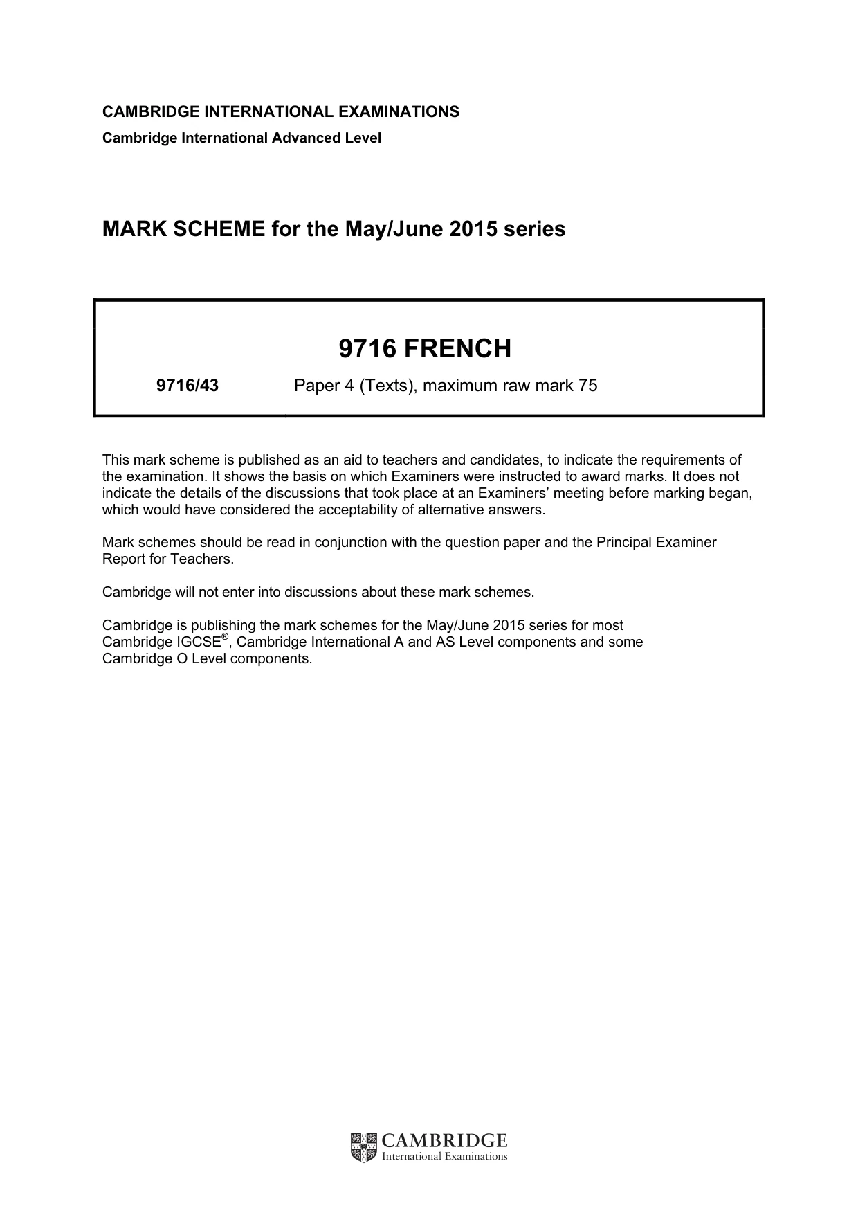 Mark scheme, page 1 of 3