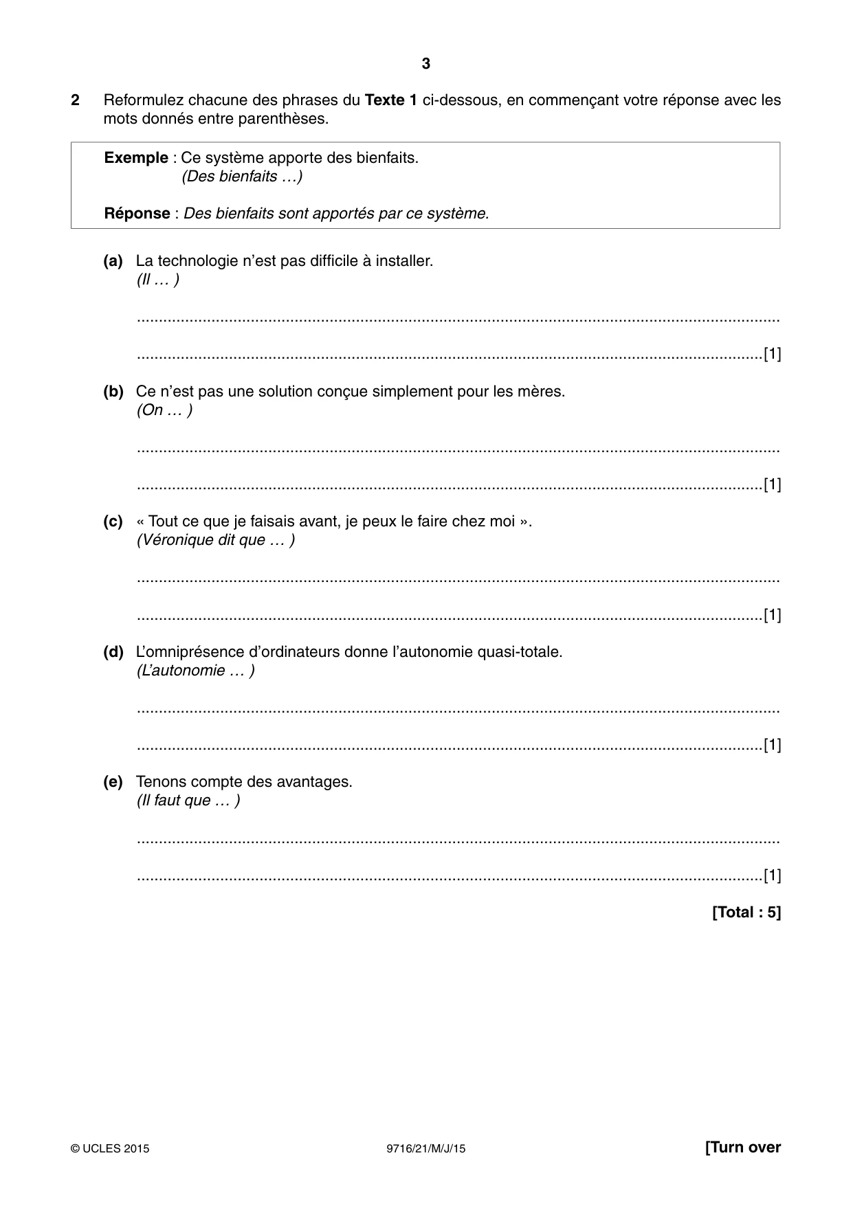 Cambridge A Level French (A Level only) 9716 2015 May/June Paper 2 · Variant 1 question paper, page 3 of 8
