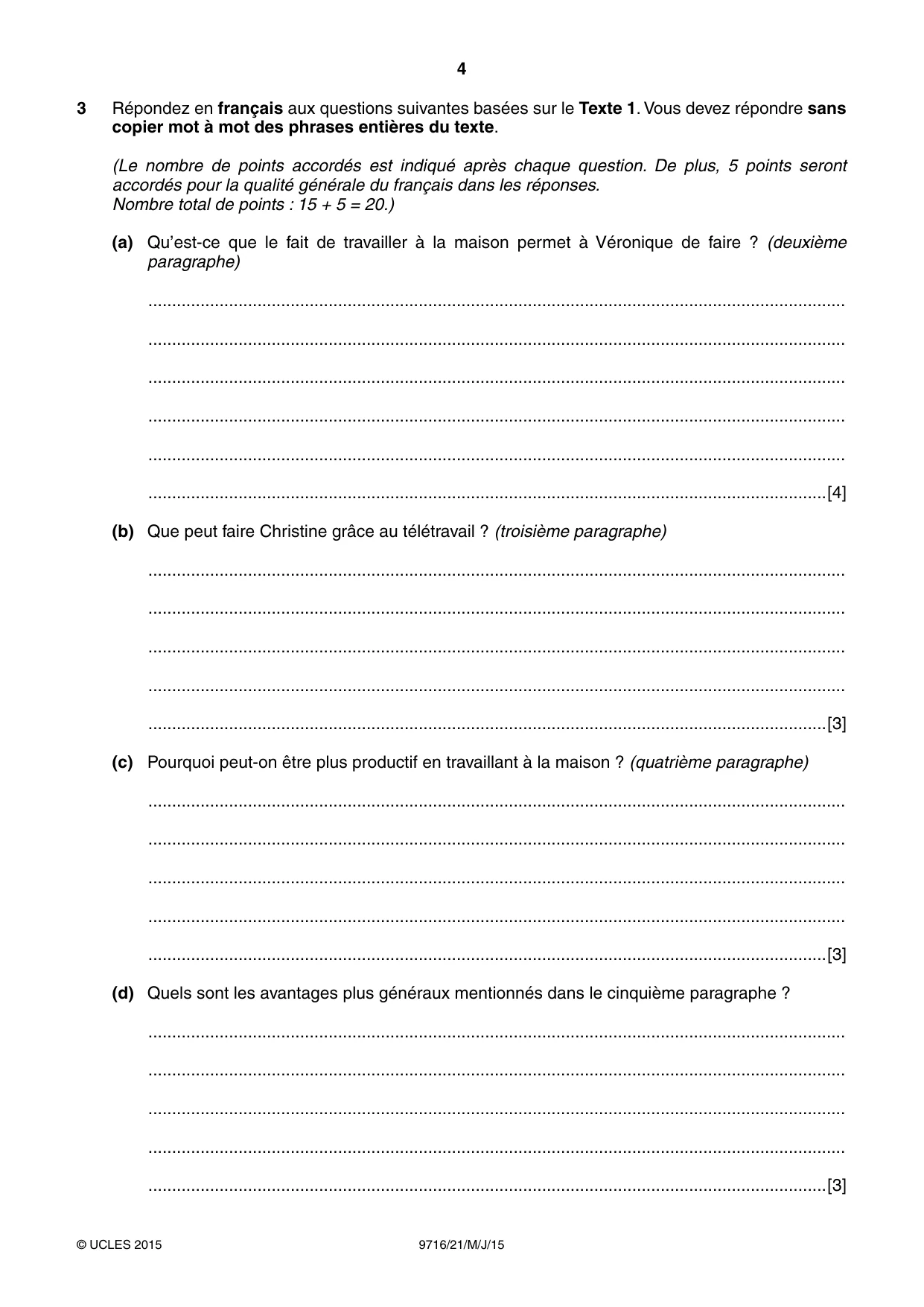 Cambridge A Level French (A Level only) 9716 2015 May/June Paper 2 · Variant 1 question paper, page 4 of 8