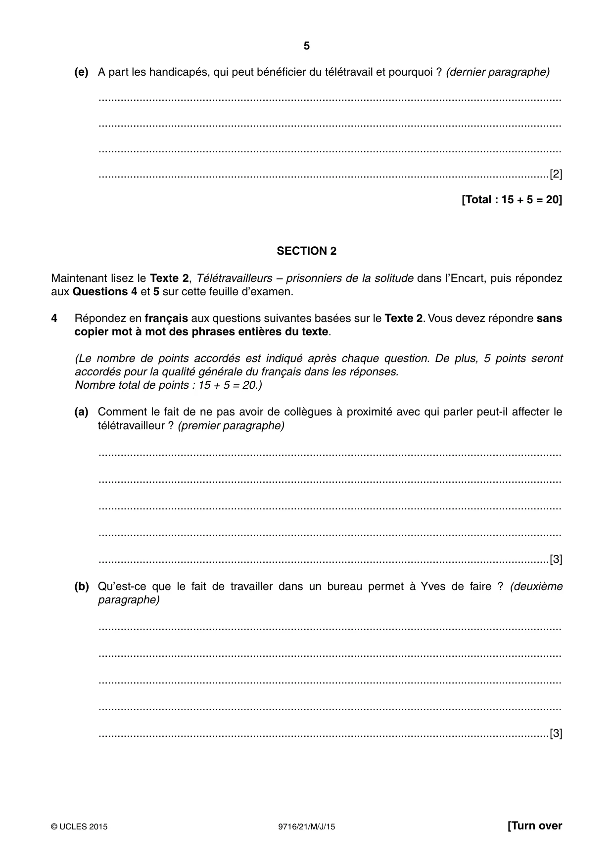 Cambridge A Level French (A Level only) 9716 2015 May/June Paper 2 · Variant 1 question paper, page 5 of 8